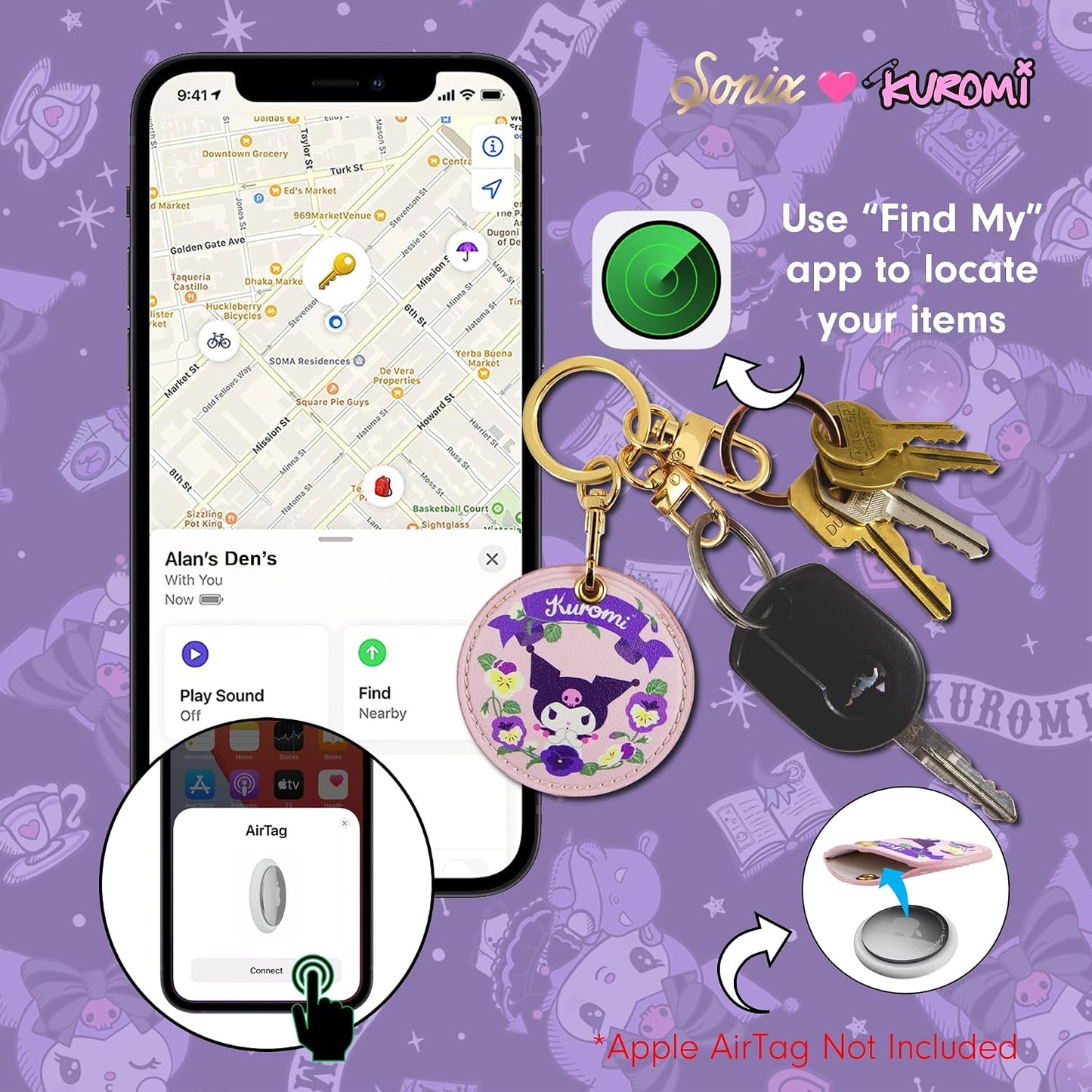 Funda llavero Hello Kitty Kuromi comp AirTag