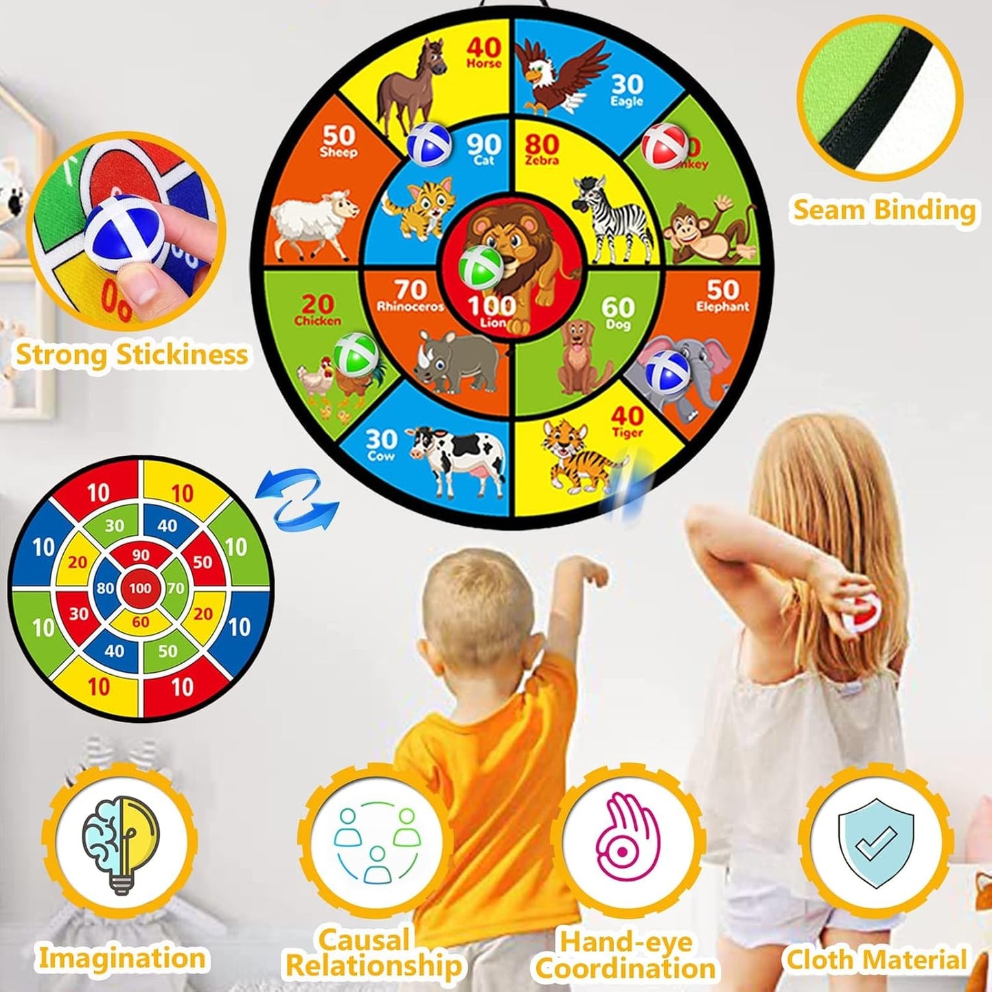 Tablero dardos niños 29" doble cara con bolas adhesivas