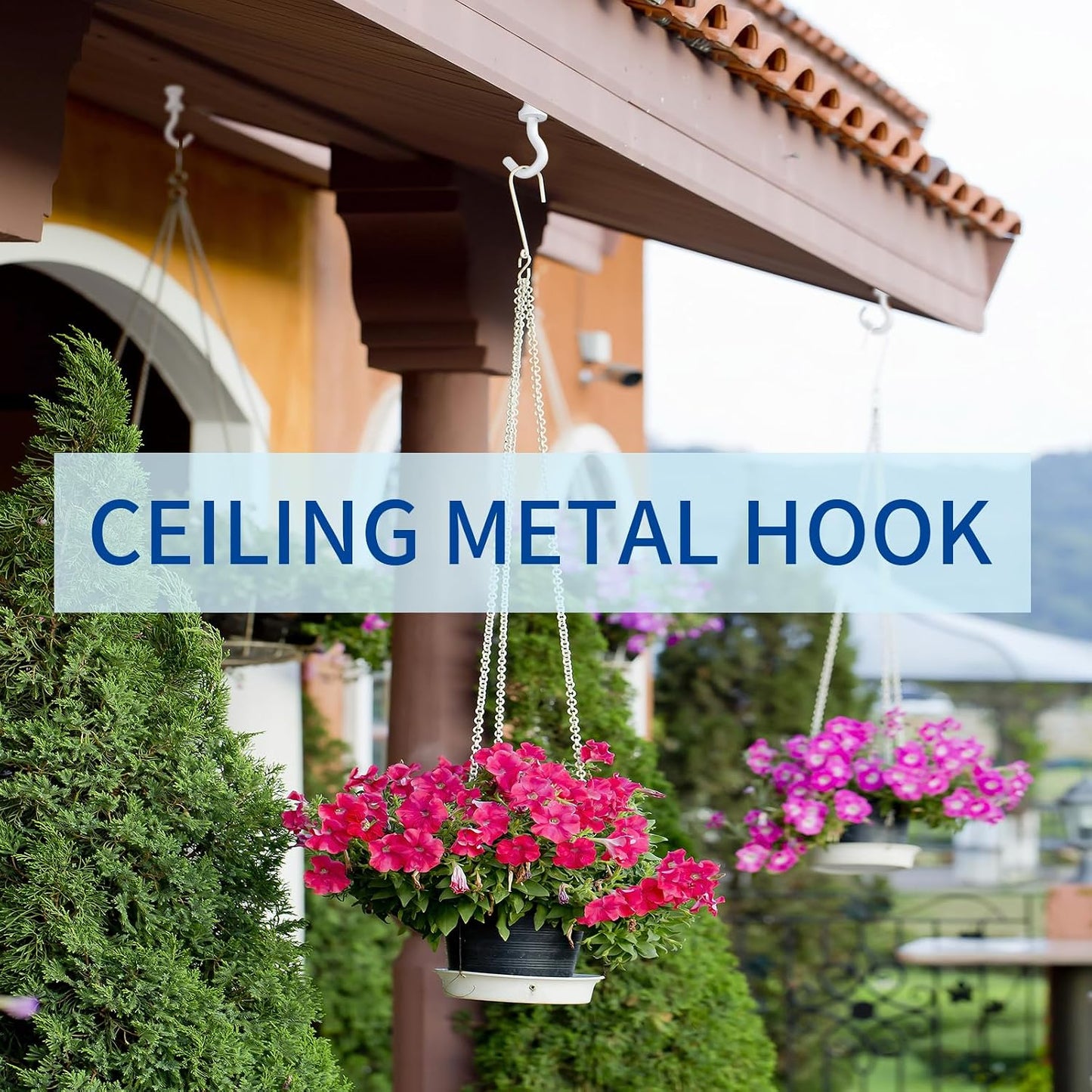 4 Ganchos Metal para Plantas Colgantes Techo Interiores Exteriores