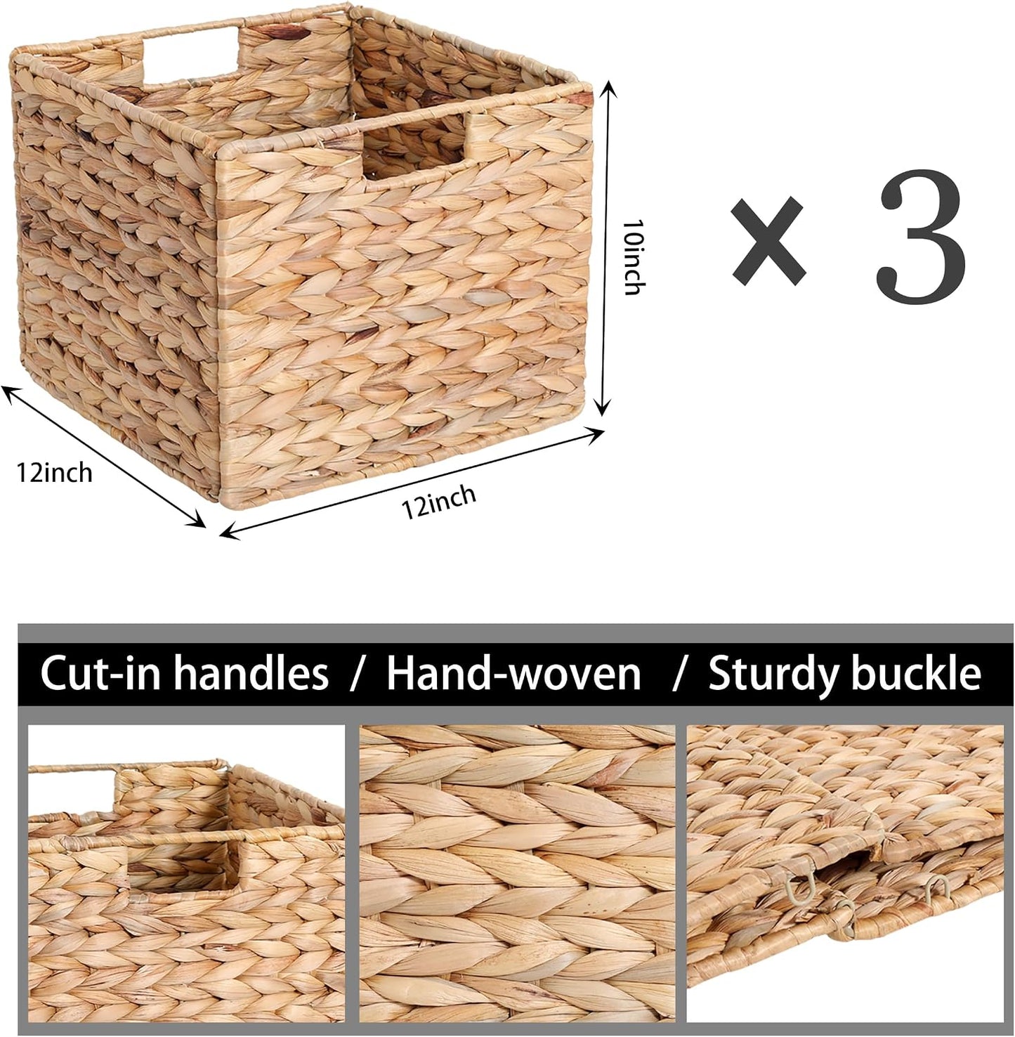 Cesta ratán plegable 12x12x10" set 3