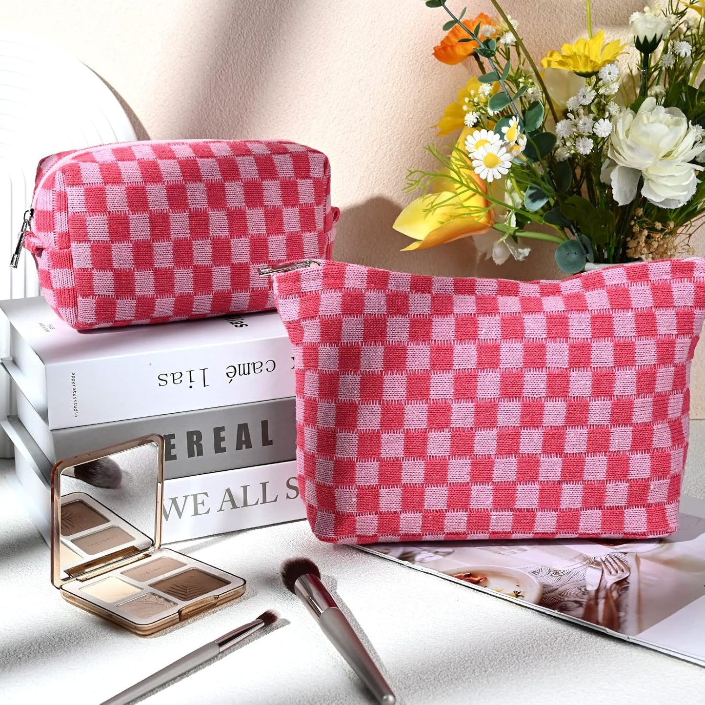 2 Pzas Bolsa Maquillaje Gran Capacidad Lona Viaje Organizadora