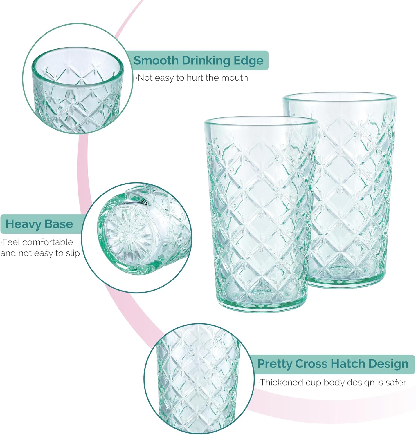 Set 4 vasos vidrio vintage 15.5oz para agua café