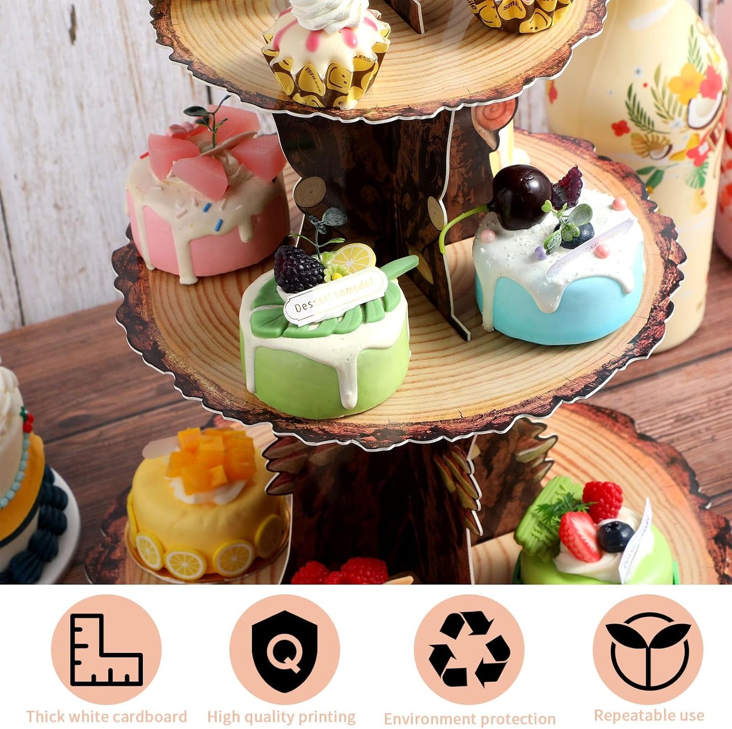 Soporte cupcakes madera rústica 3 niveles fiesta baby shower