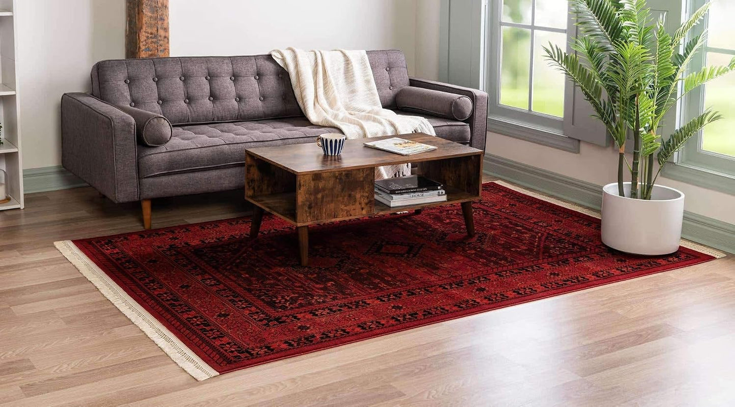 Alfombra Area Sheibani 5x8ft Rectangular Rojo/Negro