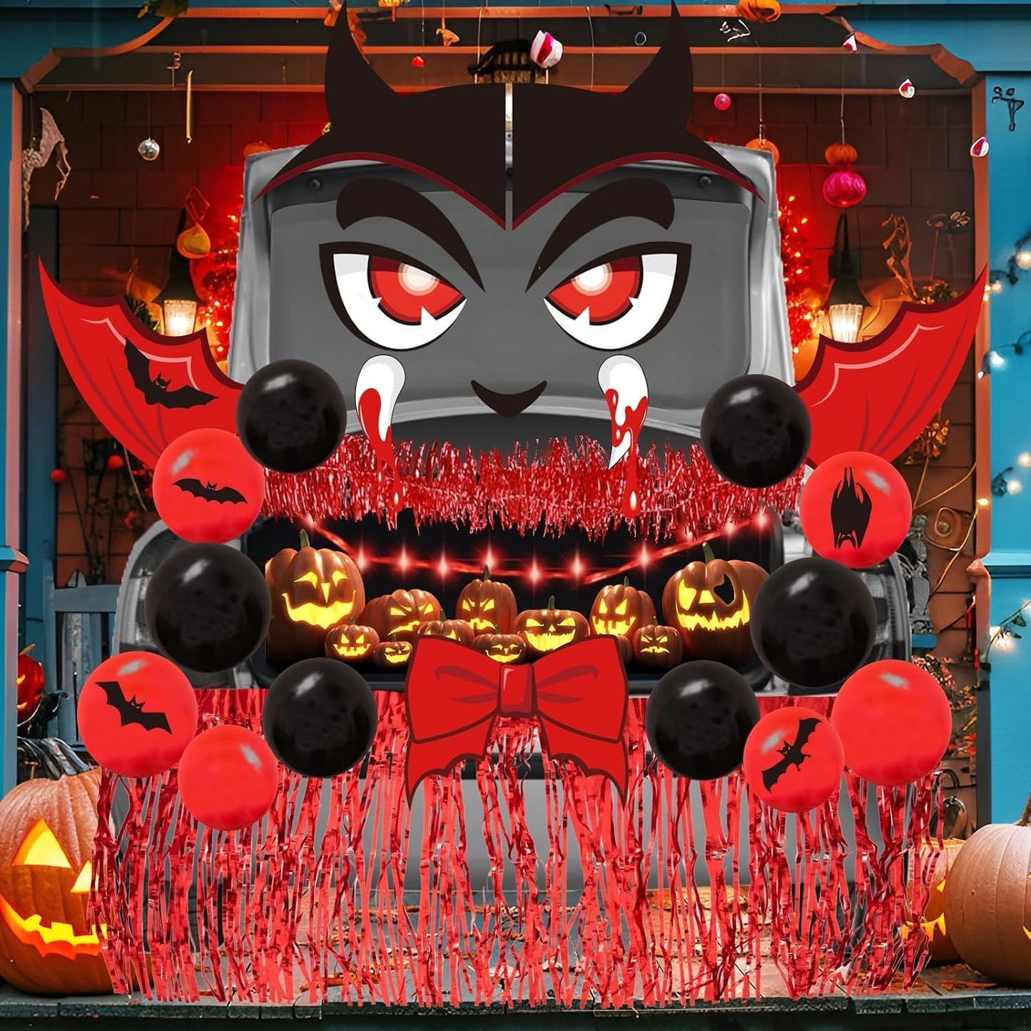 37 Pzas Decoración Halloween Coche Vampiro Arco Globo Borla