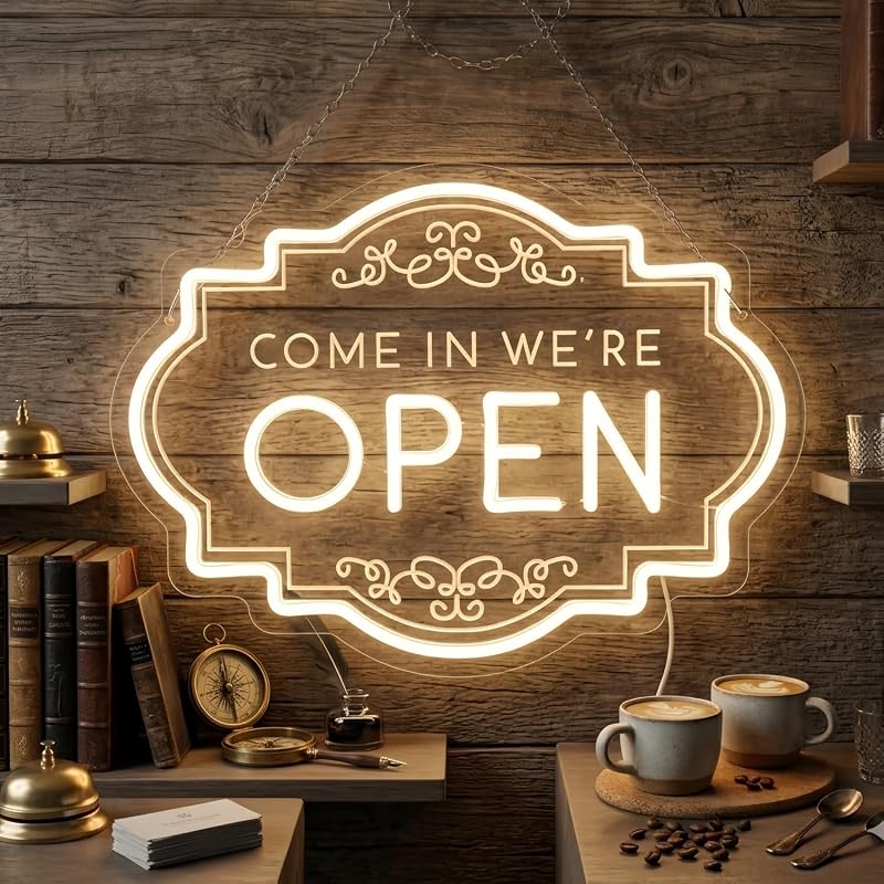 Señal neón abierta para tienda hotel restaurante