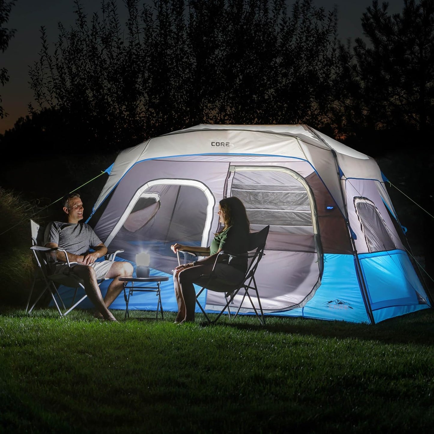 Carpa para camping con luces LED y bolsillos de