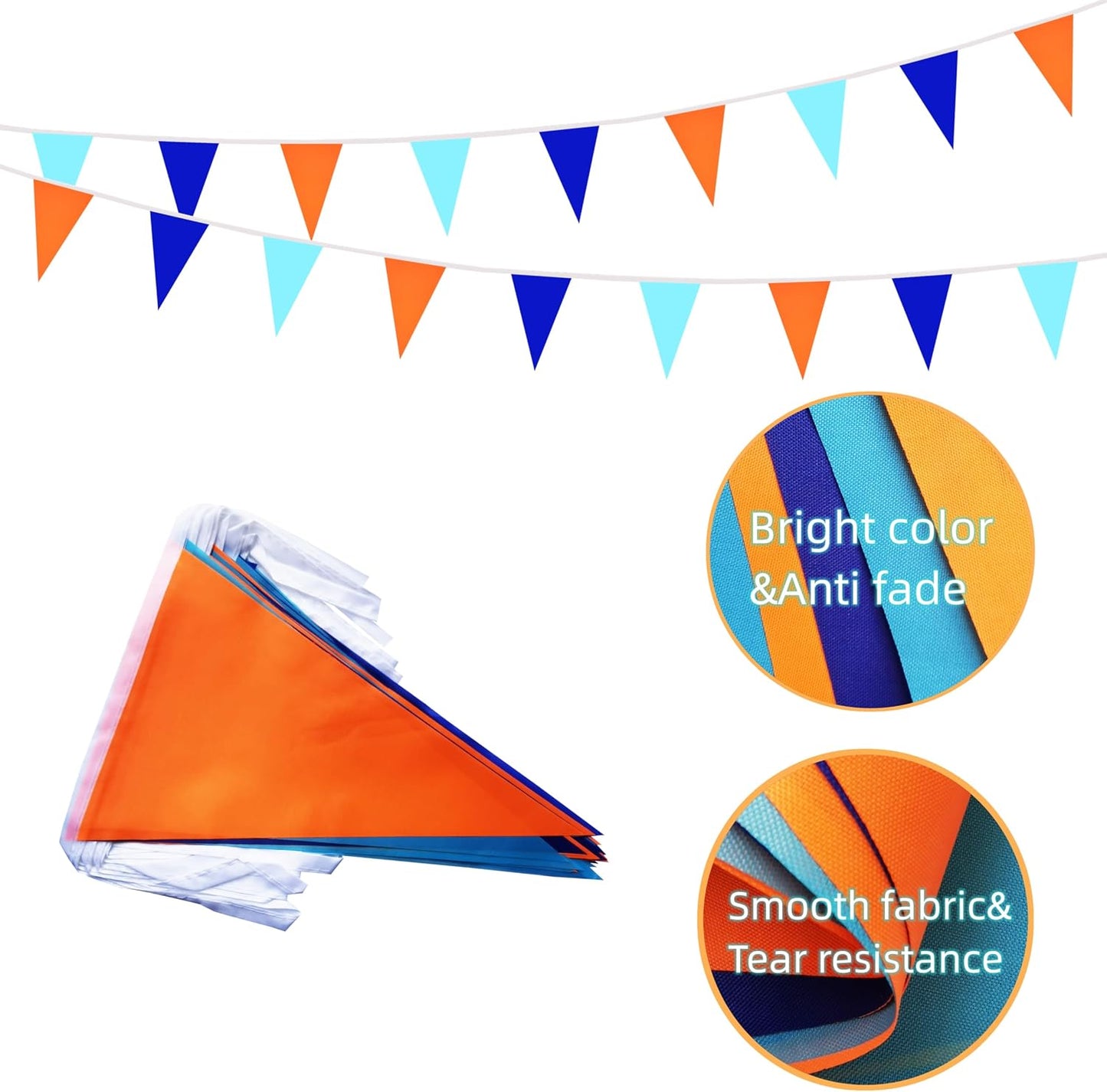 Banderines triángulos 60uds 100ft color azul naranja