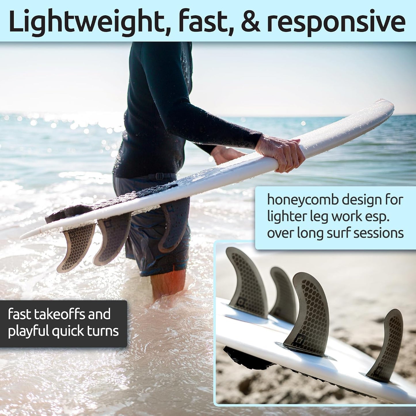 Set aletas surf fibra vidrio panal comp single fin