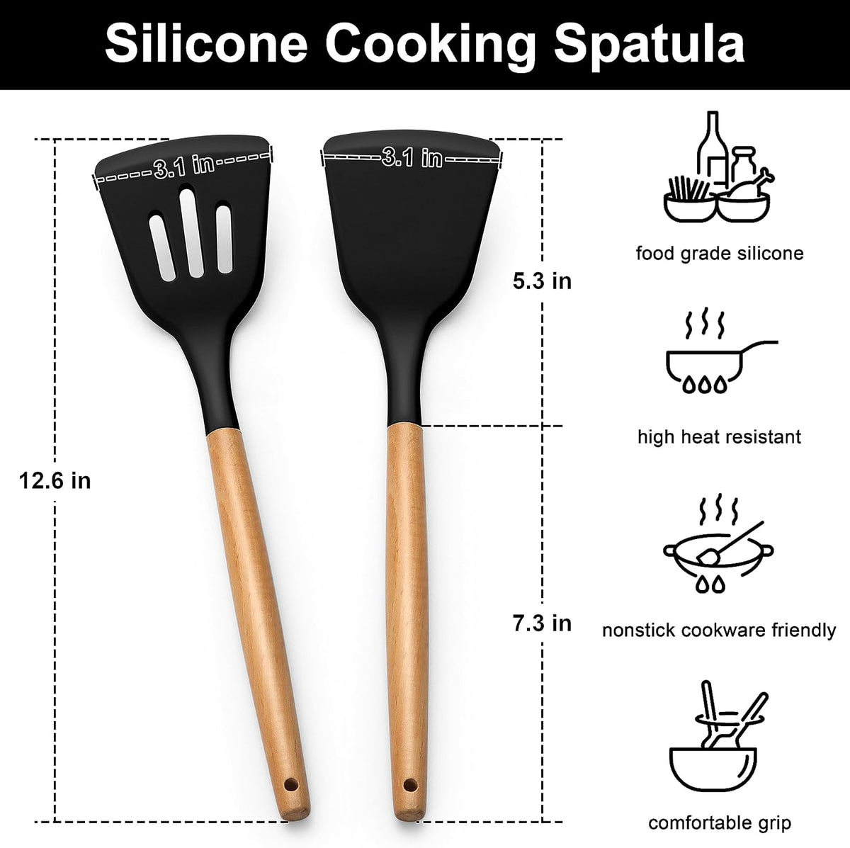 2 Pzas Espátula Silicona Antiadherente Negro