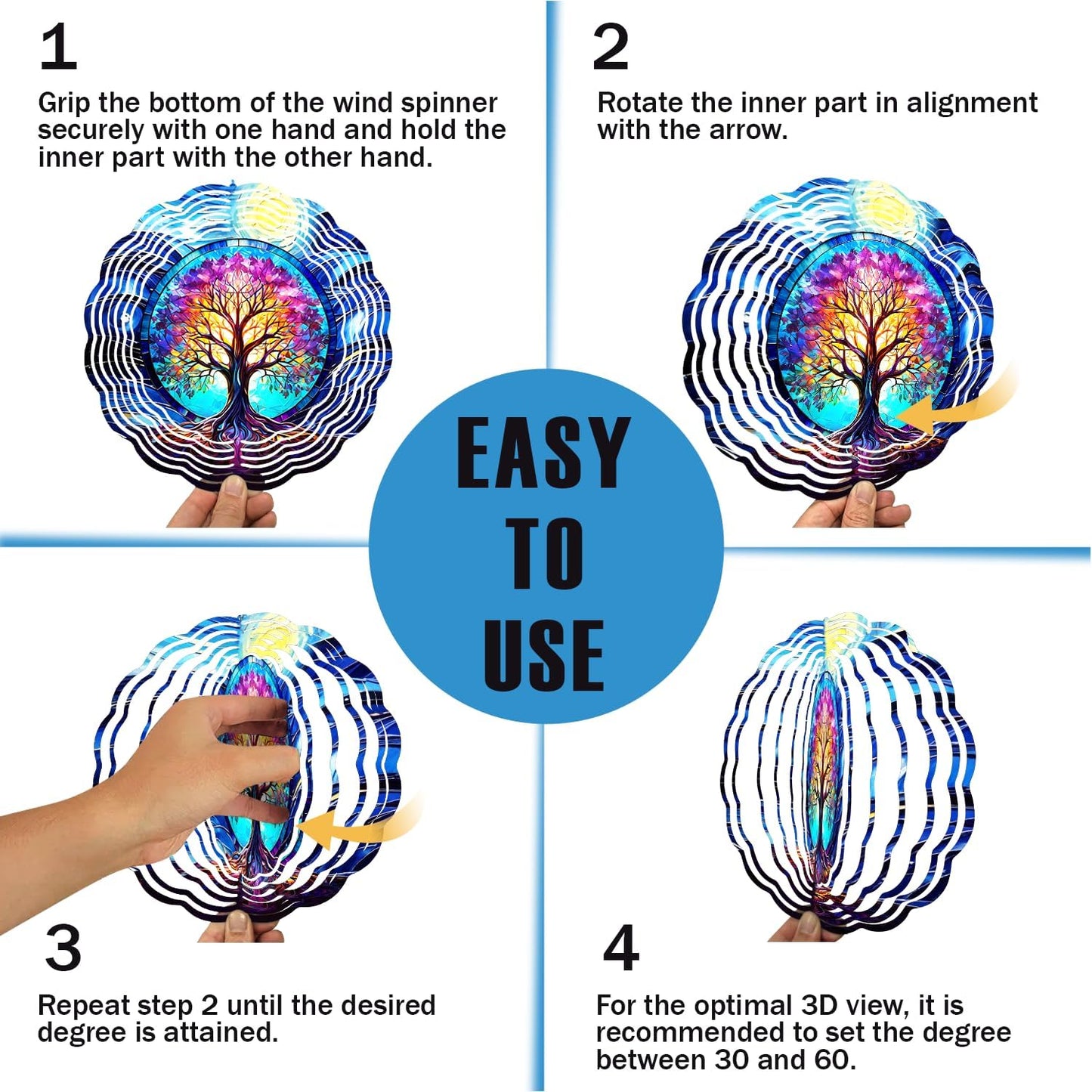 Giratorio de viento árbol de la vida acero inox 3D colgante