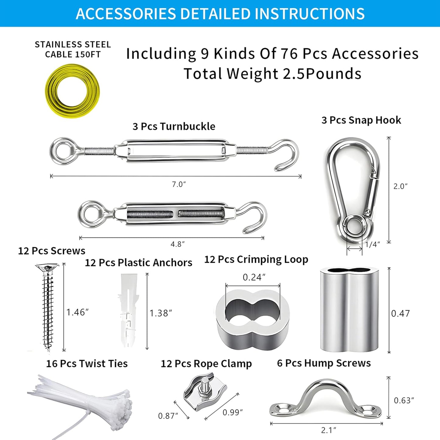 Kit suspensión luces cadena cable acero inox 150pies PVC