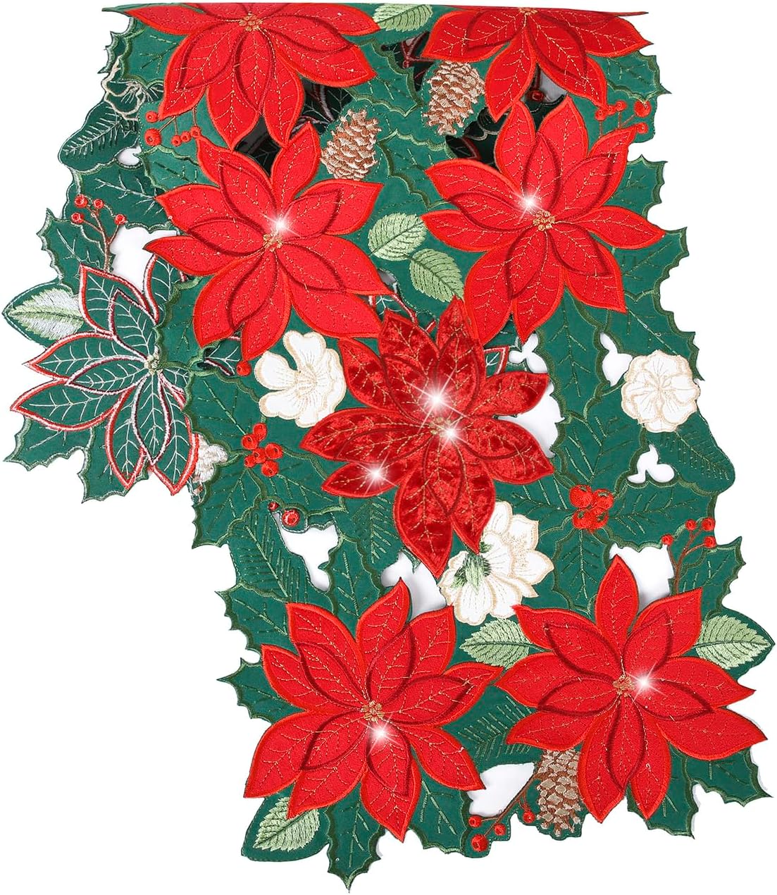 Camino mesa navidad 90pulg terciopelo rojo con conos pino