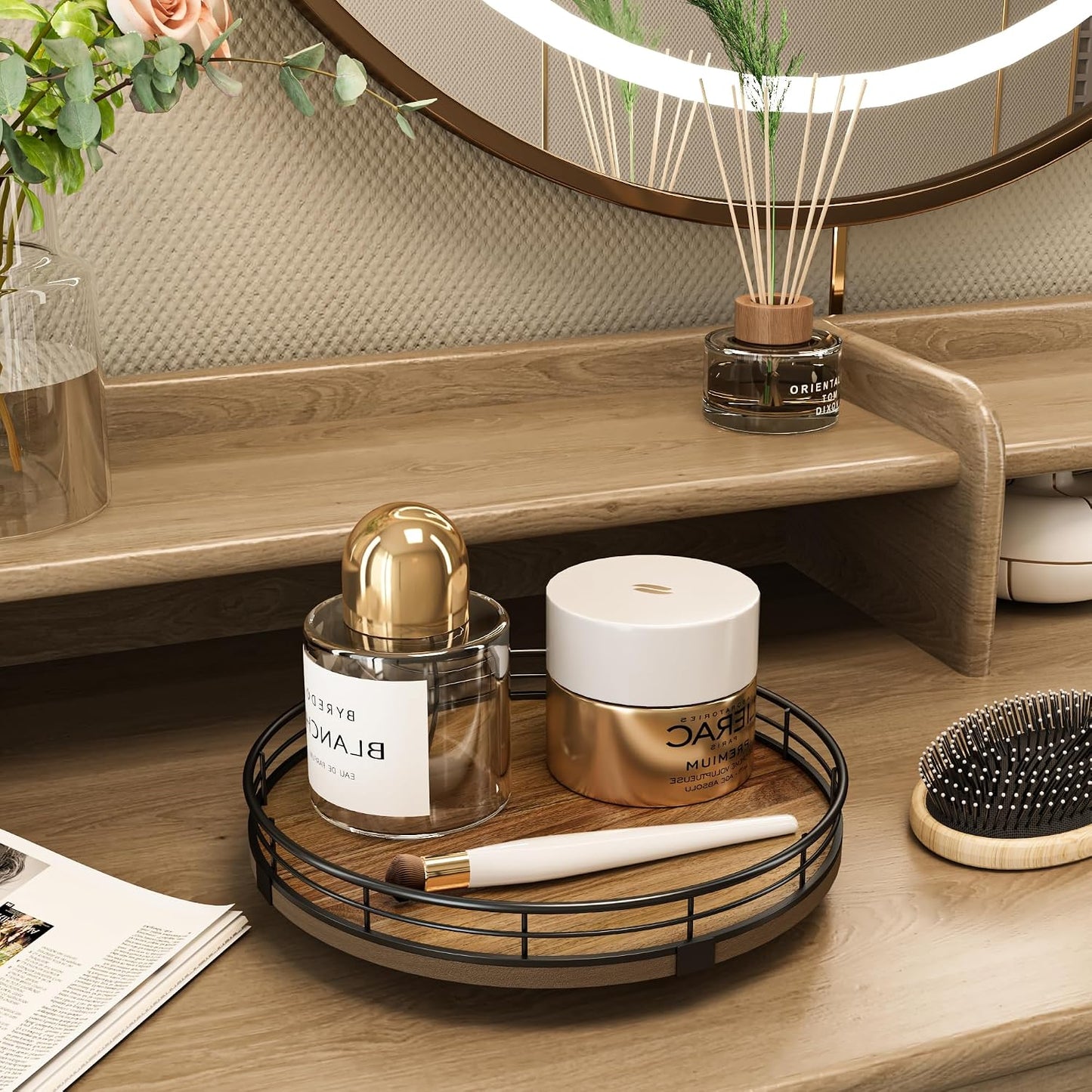 Bandeja giratoria Acacia 9" baño cocina estilo granja