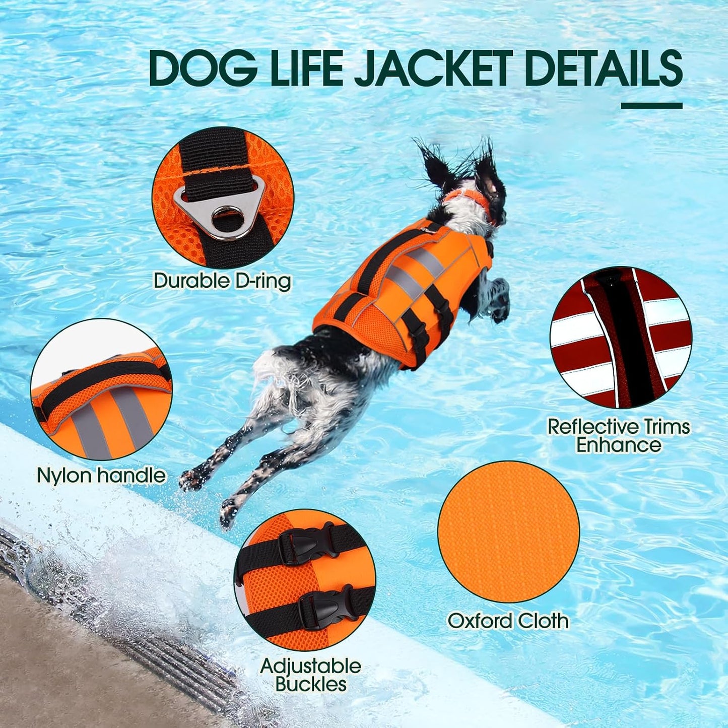 Chaleco salvavidas perro grande alta flotación naranja