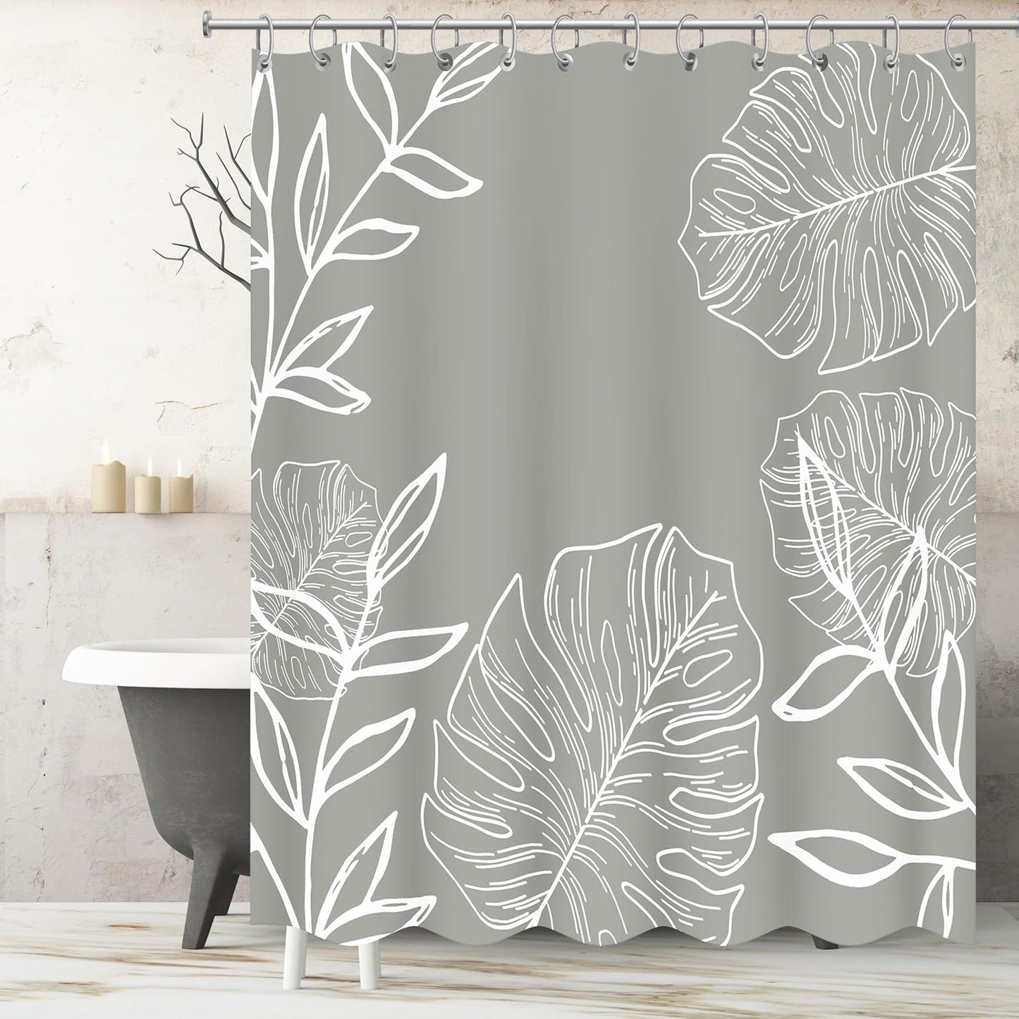 Cortina ducha tela verde salvia hojas Monstera 72x72pulg