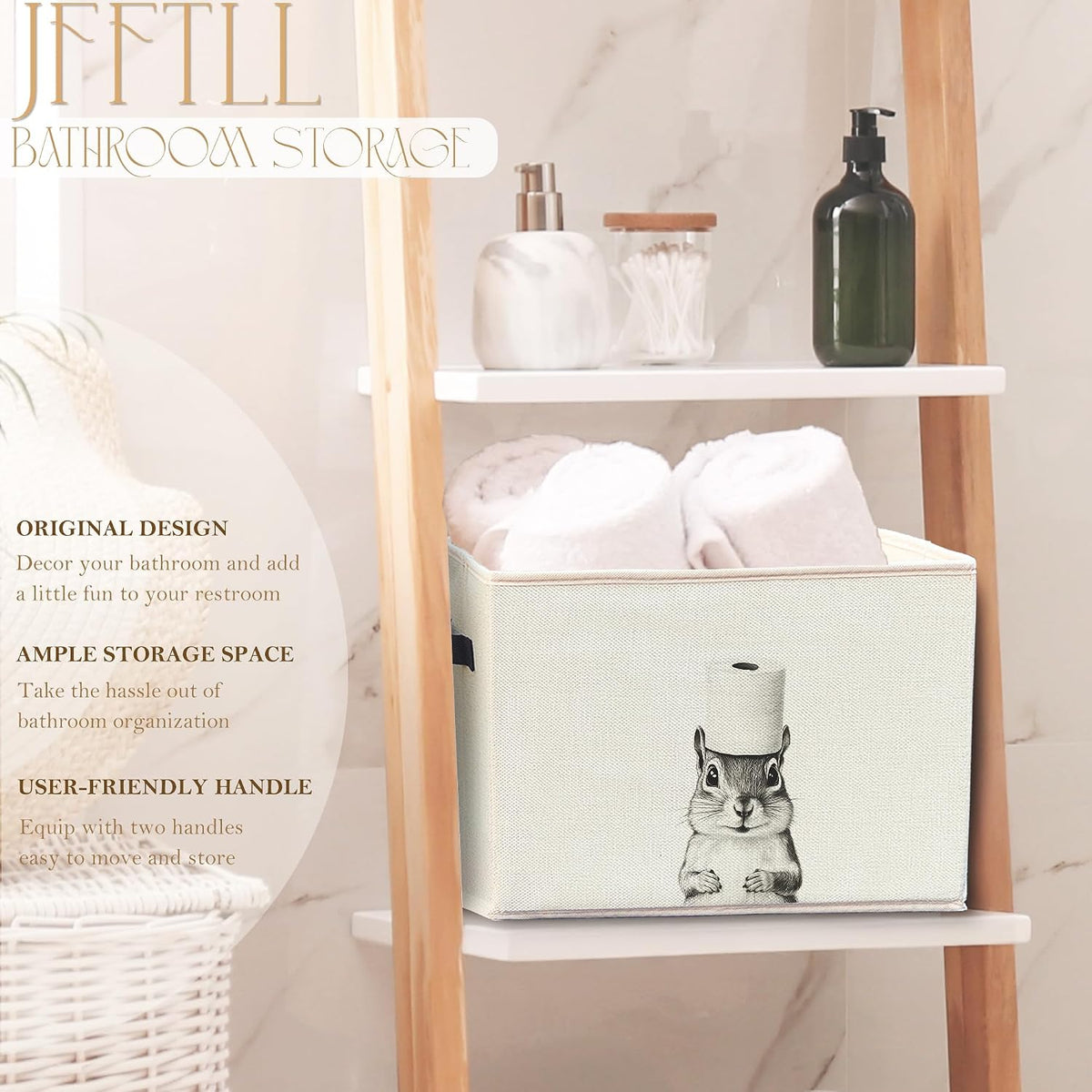 Caja almacenamiento ardilla baño tocador con asa blanco y negro