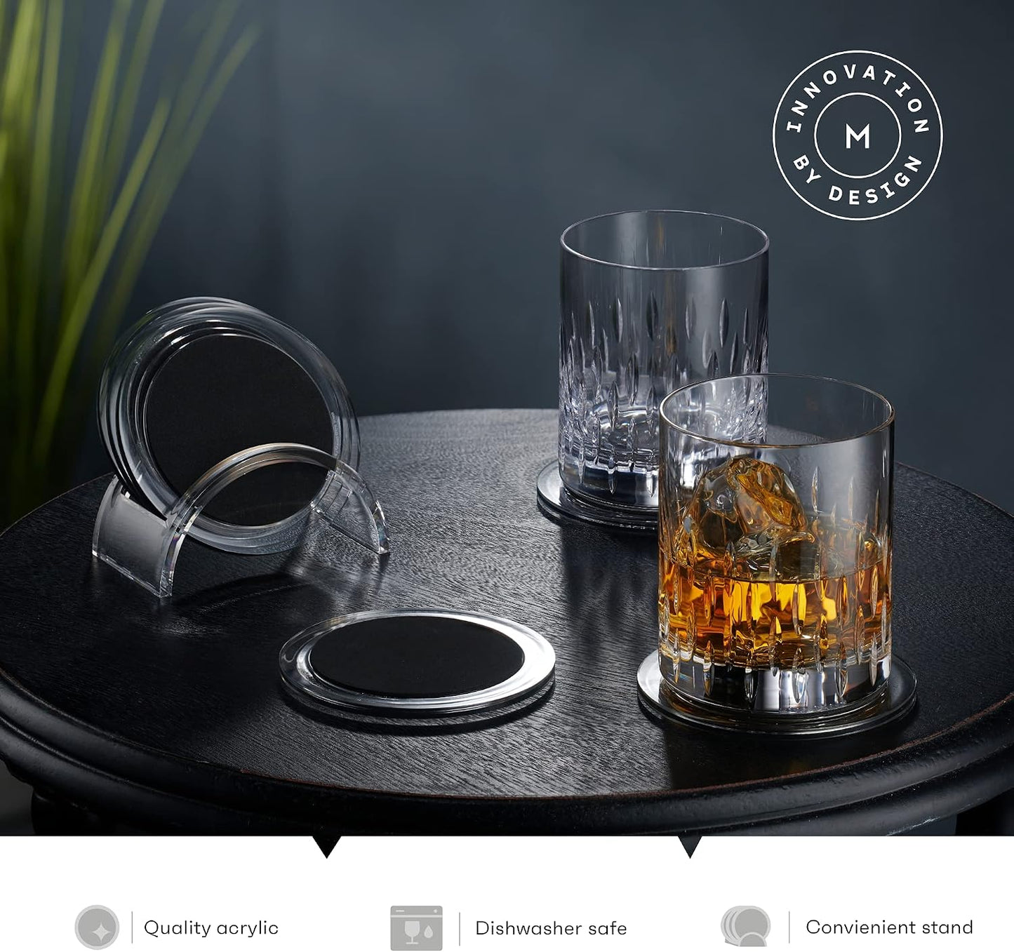Set 6 posavasos acrílicos negros 4pulg para mesa