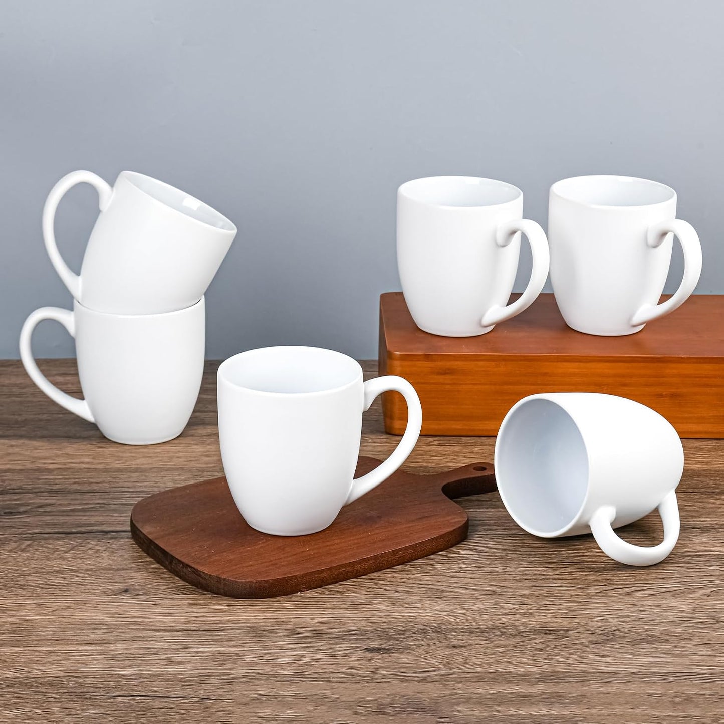 6 Tazas Café Cerámica 16oz Asa Té Capuchino Blanco