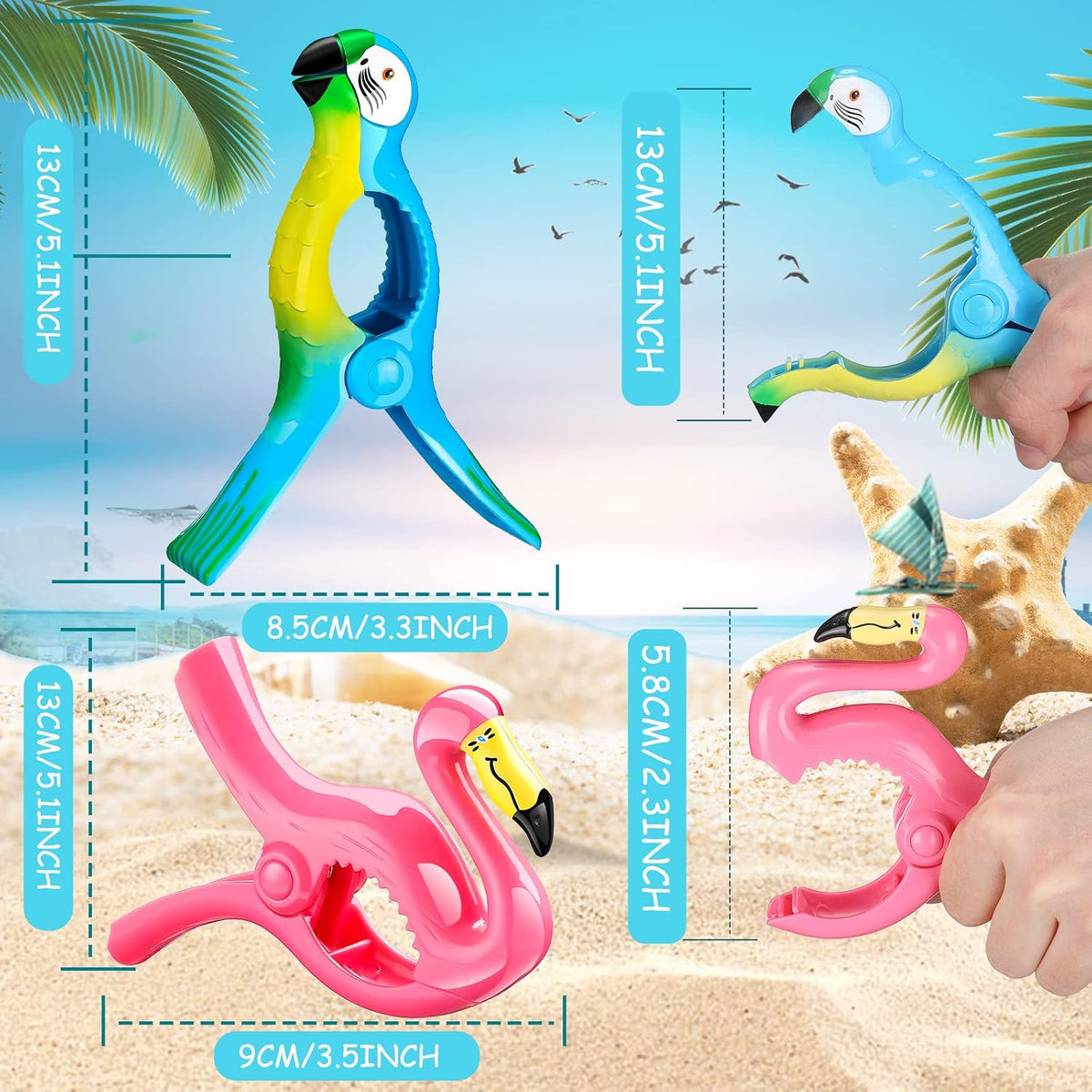 8 Clips Toalla Playa Soporte Resistentes Tamaño Jumbo Rosa Azul