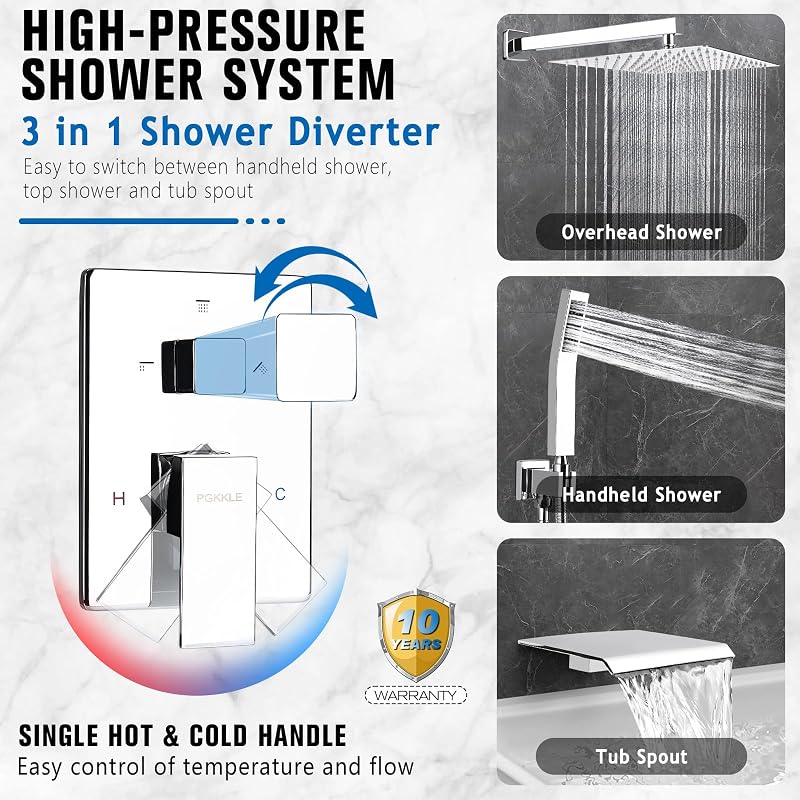 Sistema ducha lluvia 12" boquilla pared combo válvula latón