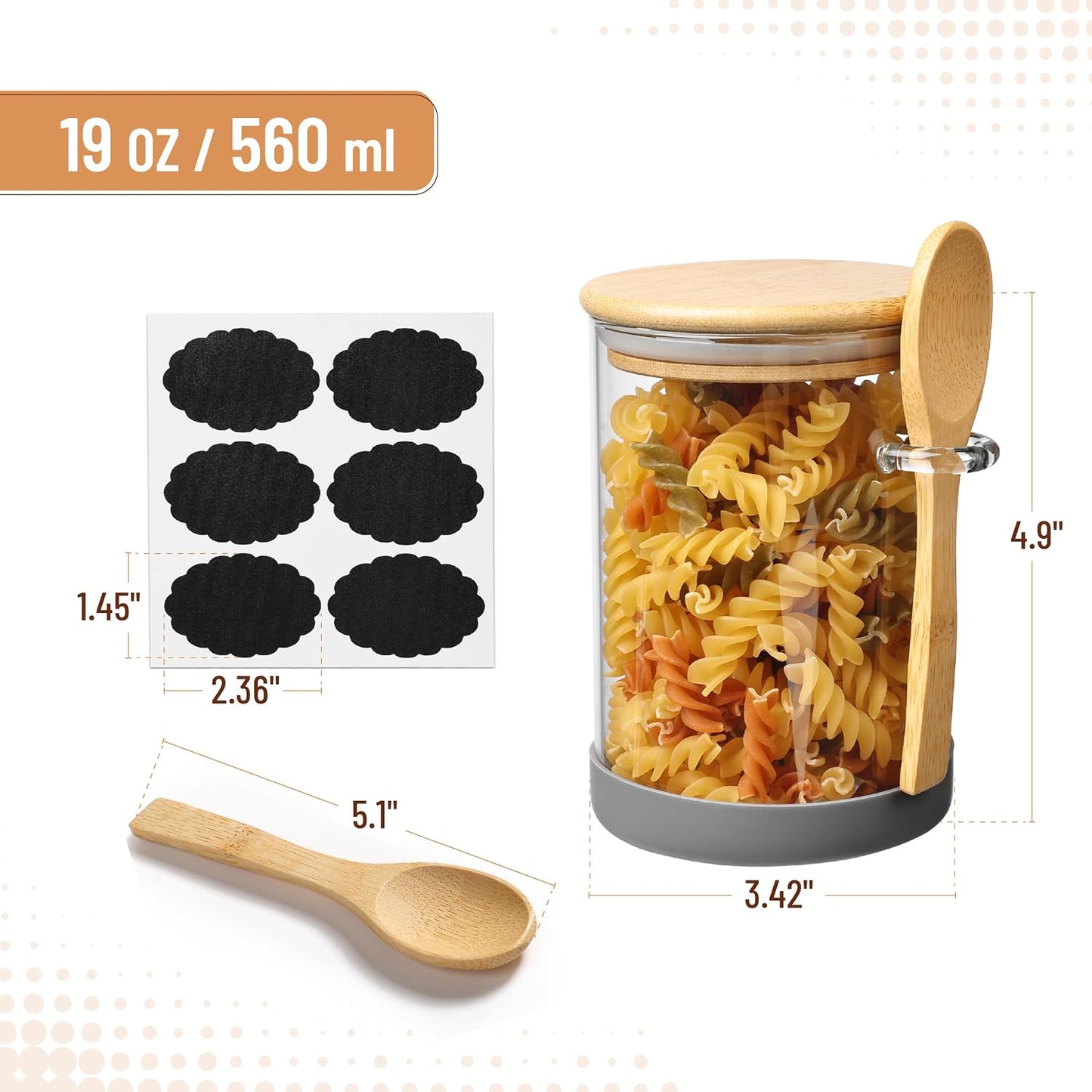 6 Pzas Tarros Vidrio Tapas Bambú 19oz para Té Azúcar Nueces