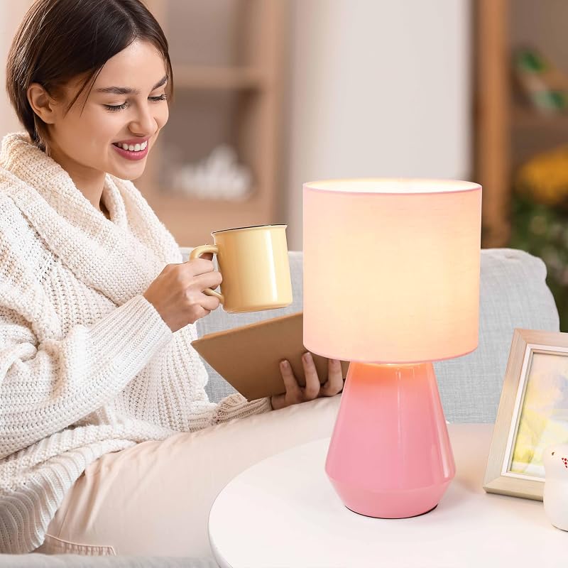 Lámpara mesa cerámica sala dormitorio niños Φ7" H13" rosa