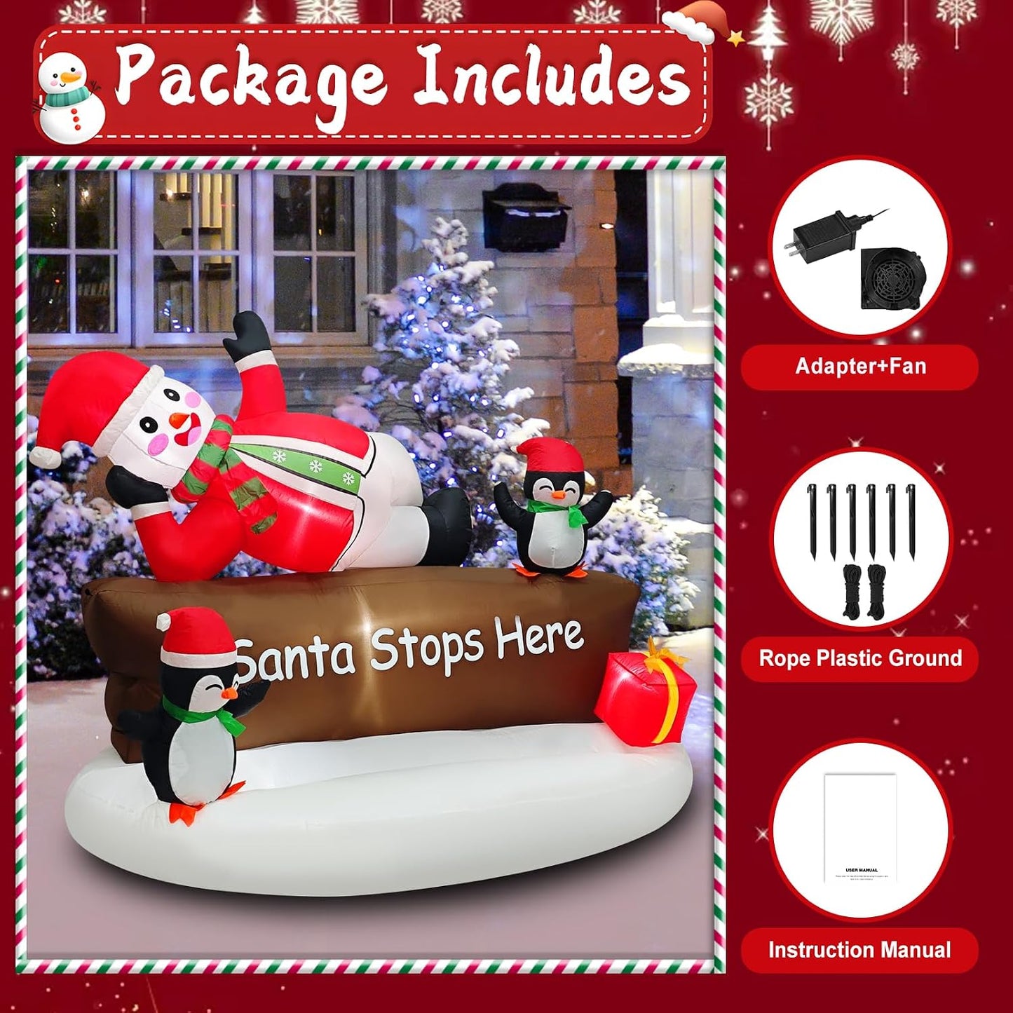 Muñeco nieve inflable con pingüinos 6ft letrero Santa
