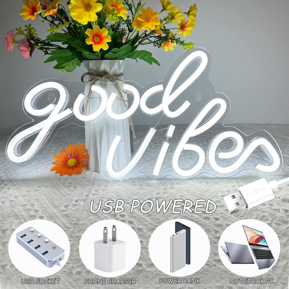 Letrero neón blanco USB para decoración dormitorio fiesta boda