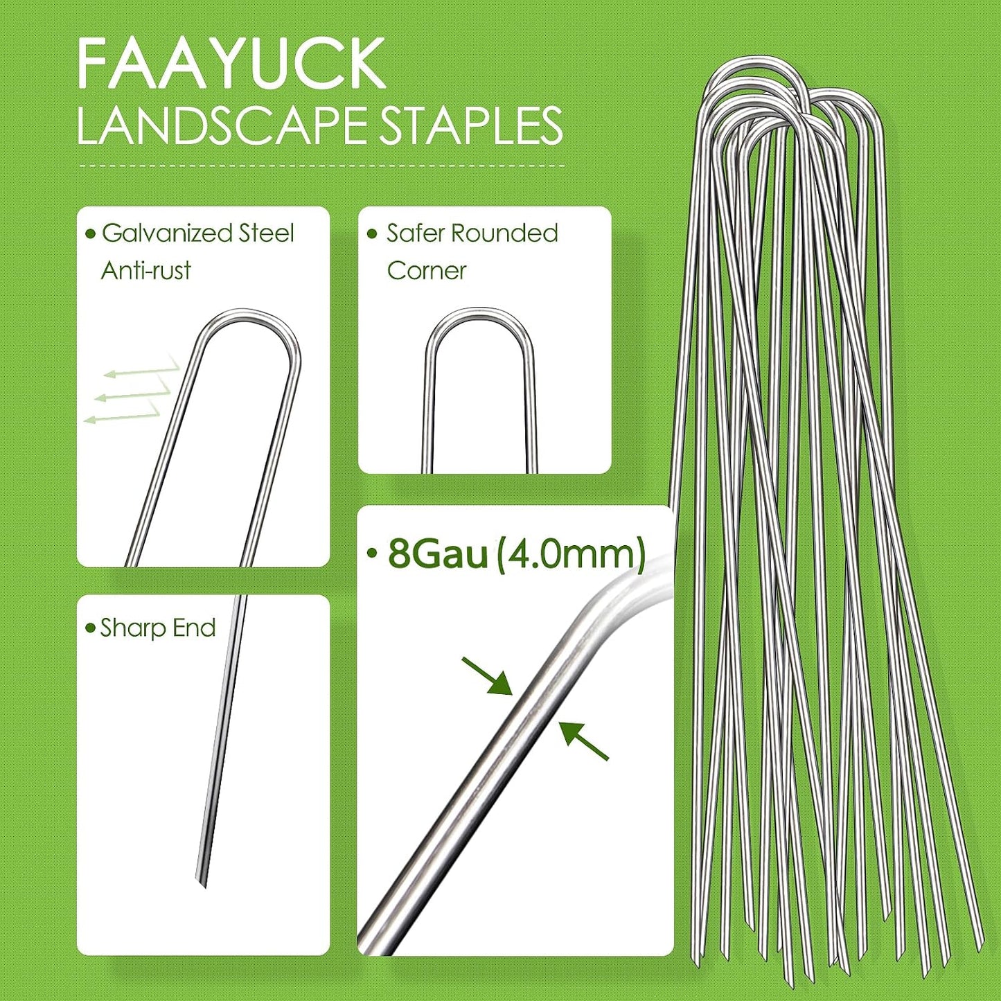 Grapas paisajismo 8" pack 12 estacas galvanizadas forma U