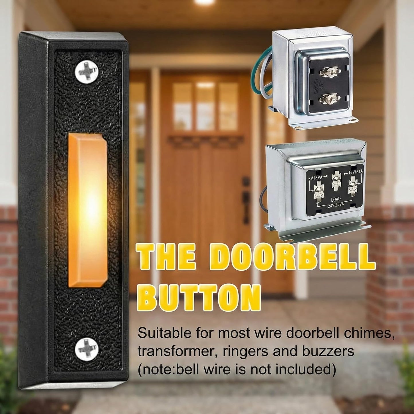 2 Botones Timbre LED con Cable Montaje Pared Negro Luz Calida