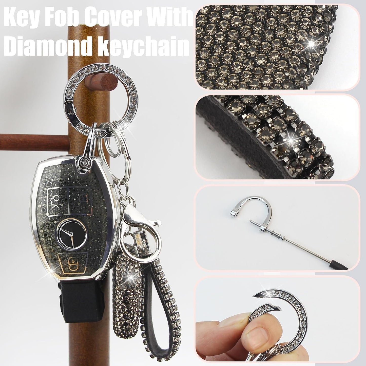 Funda llavero diamante Mercedes 3 botones negro