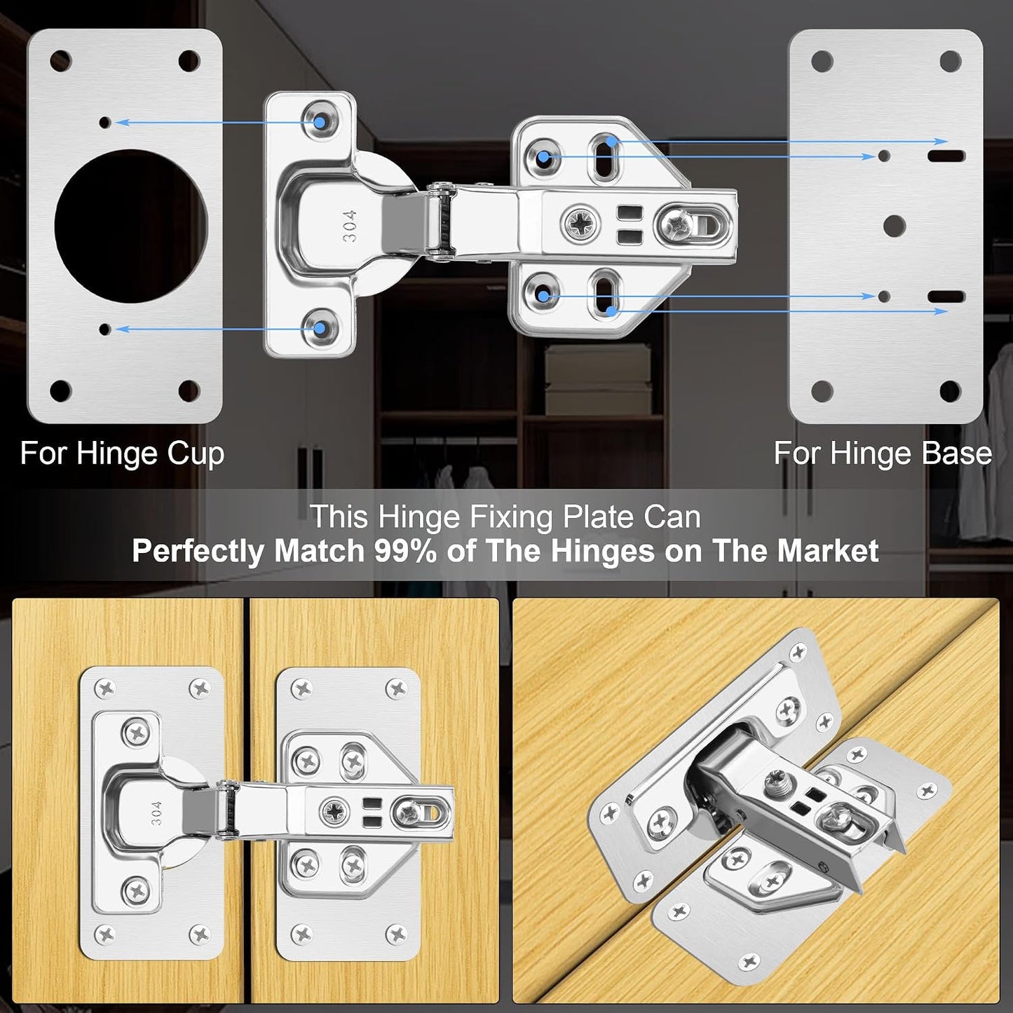 Kit 12 unidades placas fijación bisagras cocina armario