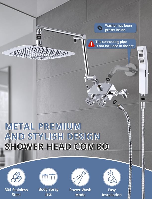 Cabezal ducha lluvia metal 12" modo eléctrico