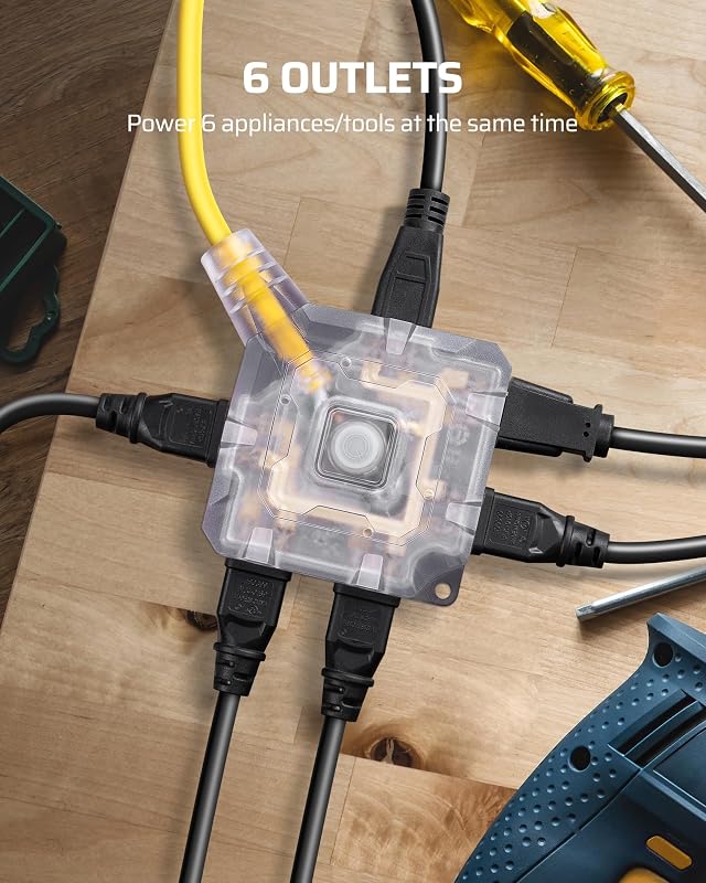 Cable extensión exterior 25ft 6 Tomas con interruptor
