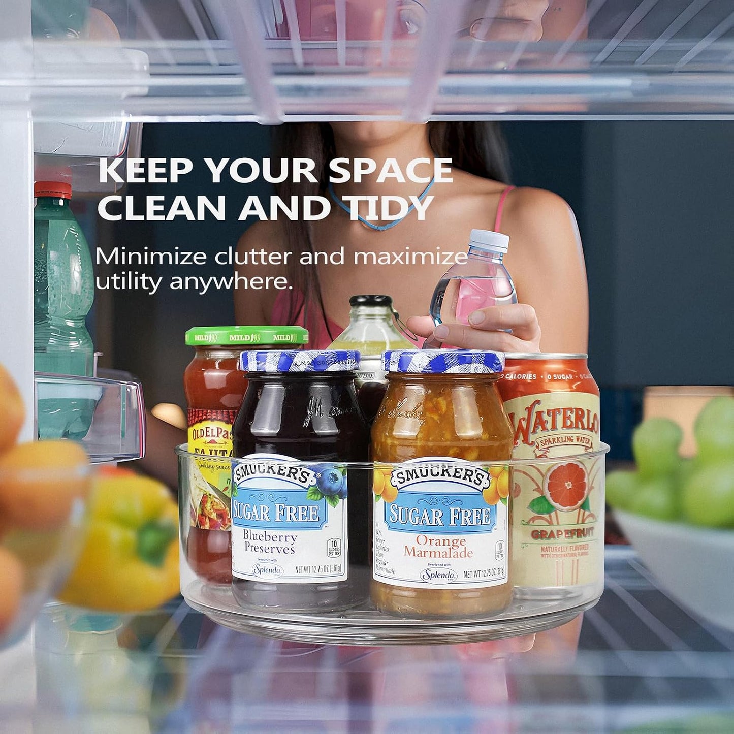 Organiz. redondo plástico giratorio para refrigerador