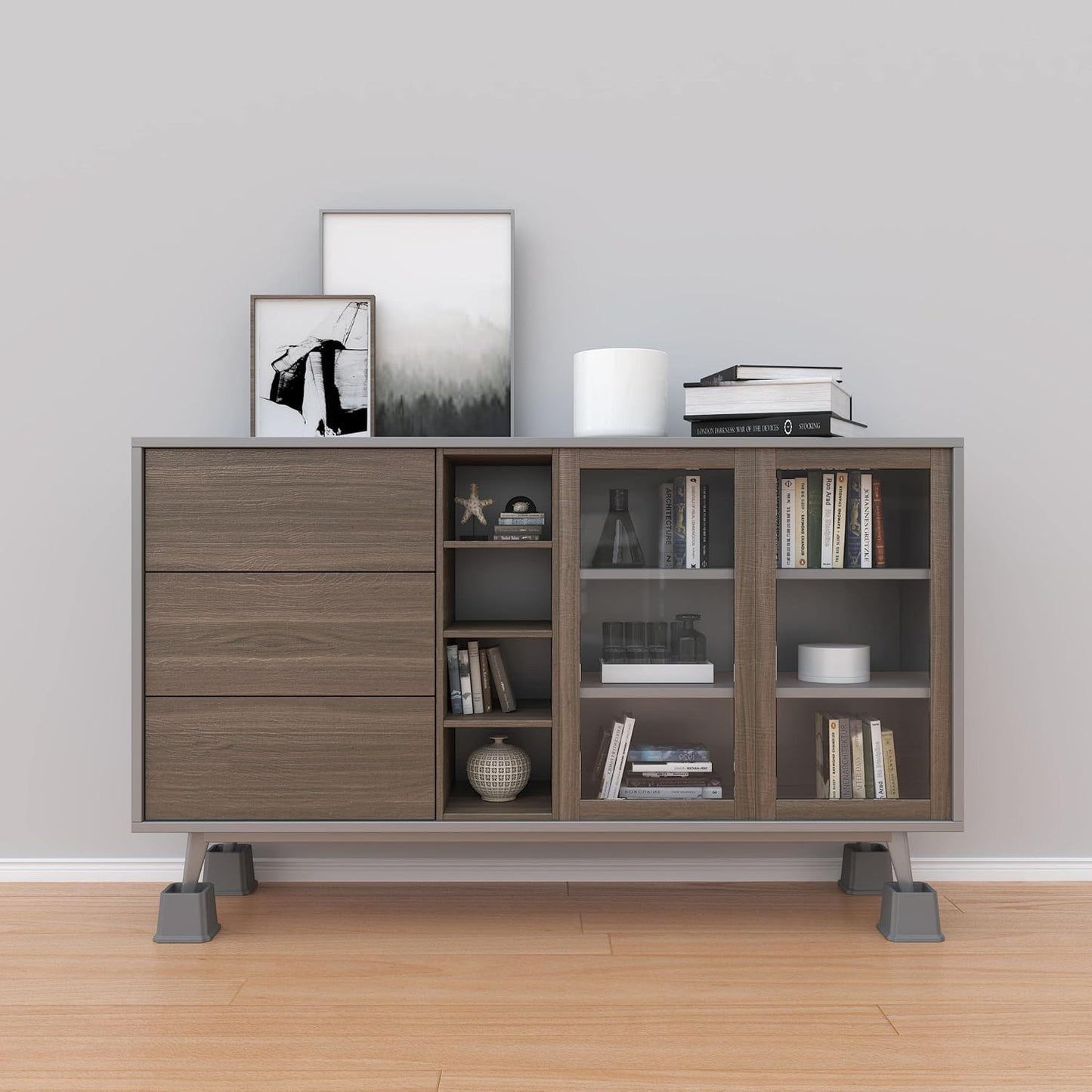 Elevadores cama 3" 6 Pzas para sofá mesa color gris