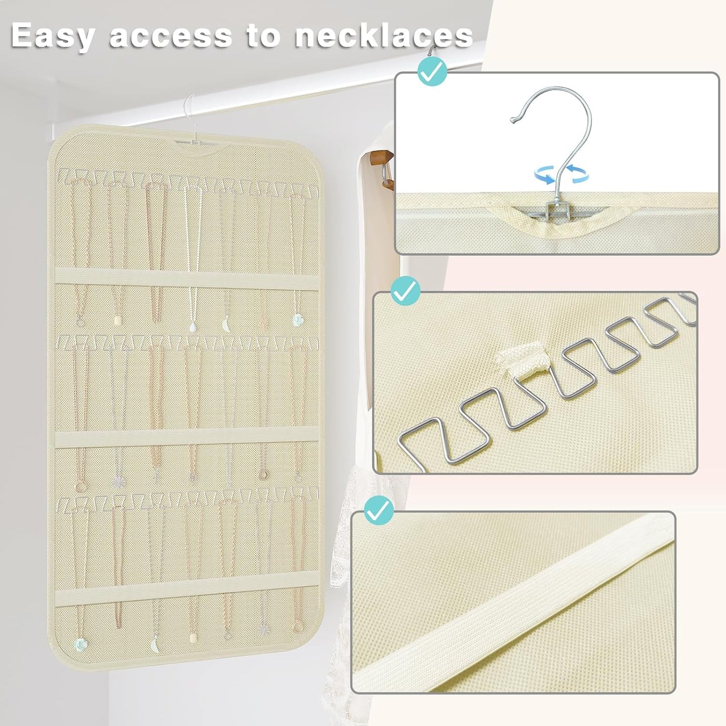 Organiz. colgante joyas 36 ganchos 40 bolsillos beige