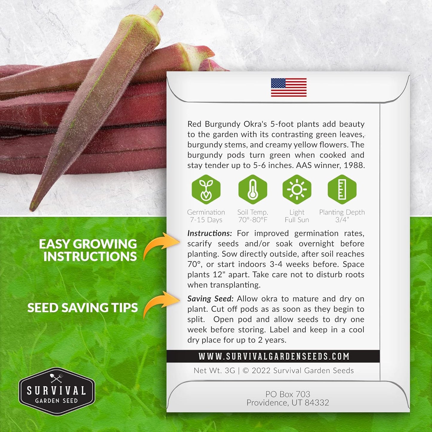 Semilla Okra rojo burdeos para plantar con instrucciones