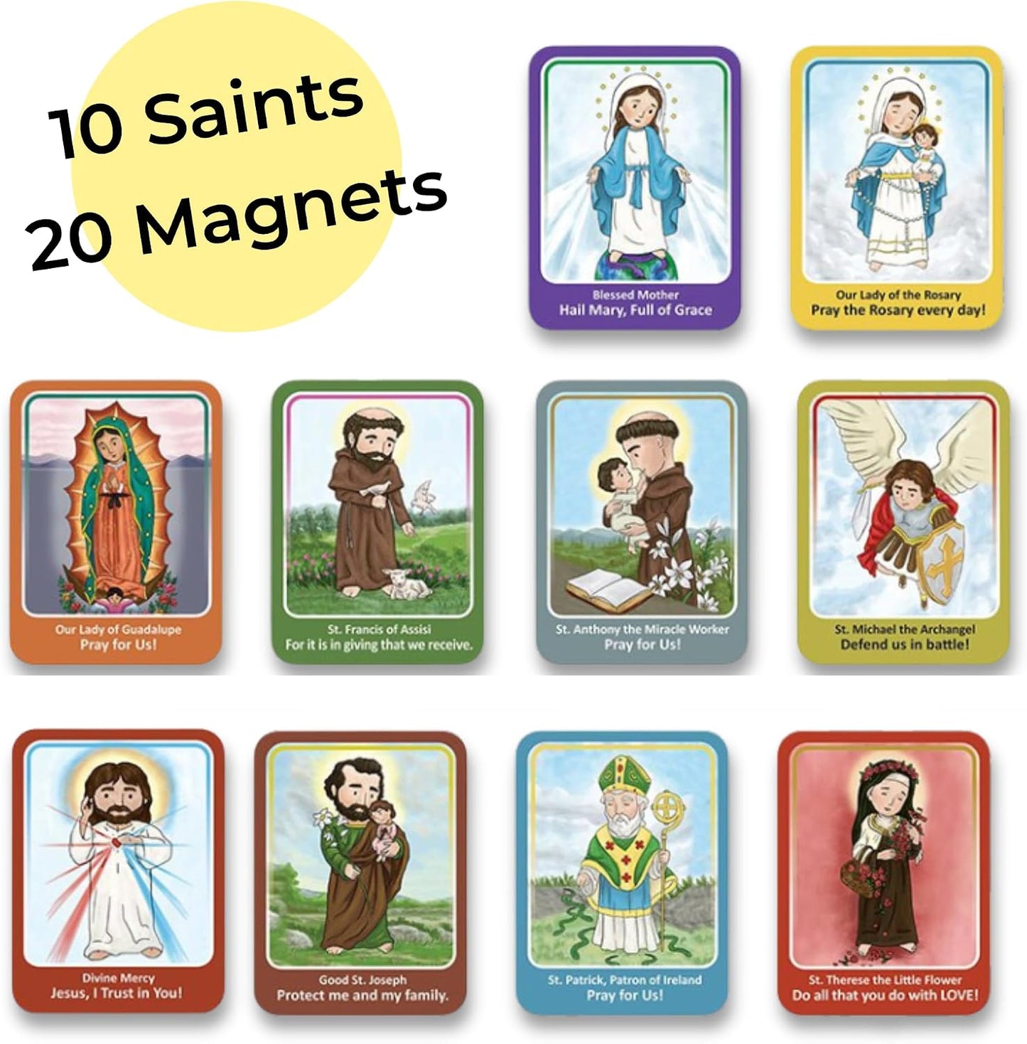 10 Mini Imanes Religiosos para Niños 3pulg