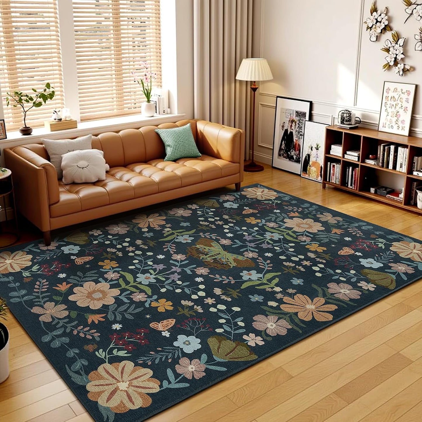Alfombra boho 5x7pulg verde oscuro antiderrap