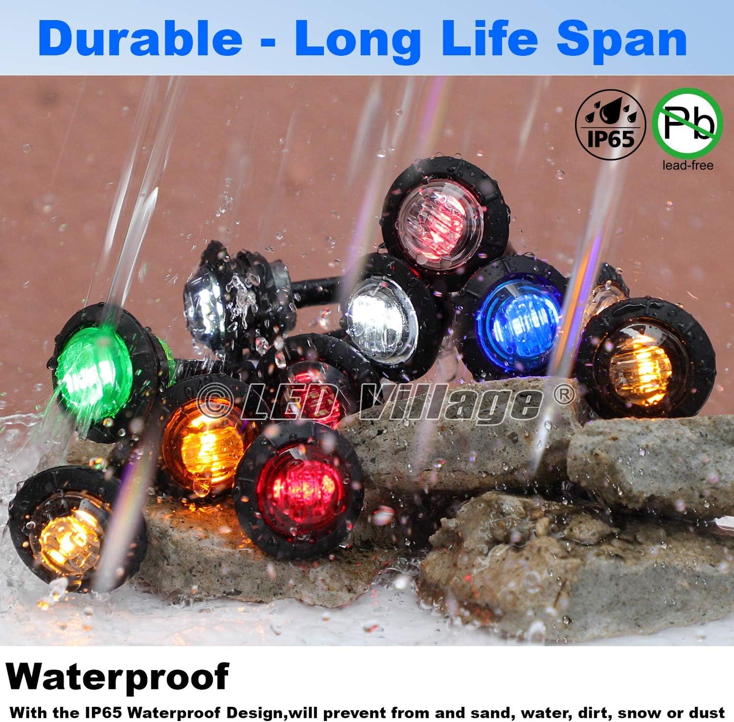 20 Luces LED Ámbar 3/4" Selladas para Remolque 12V