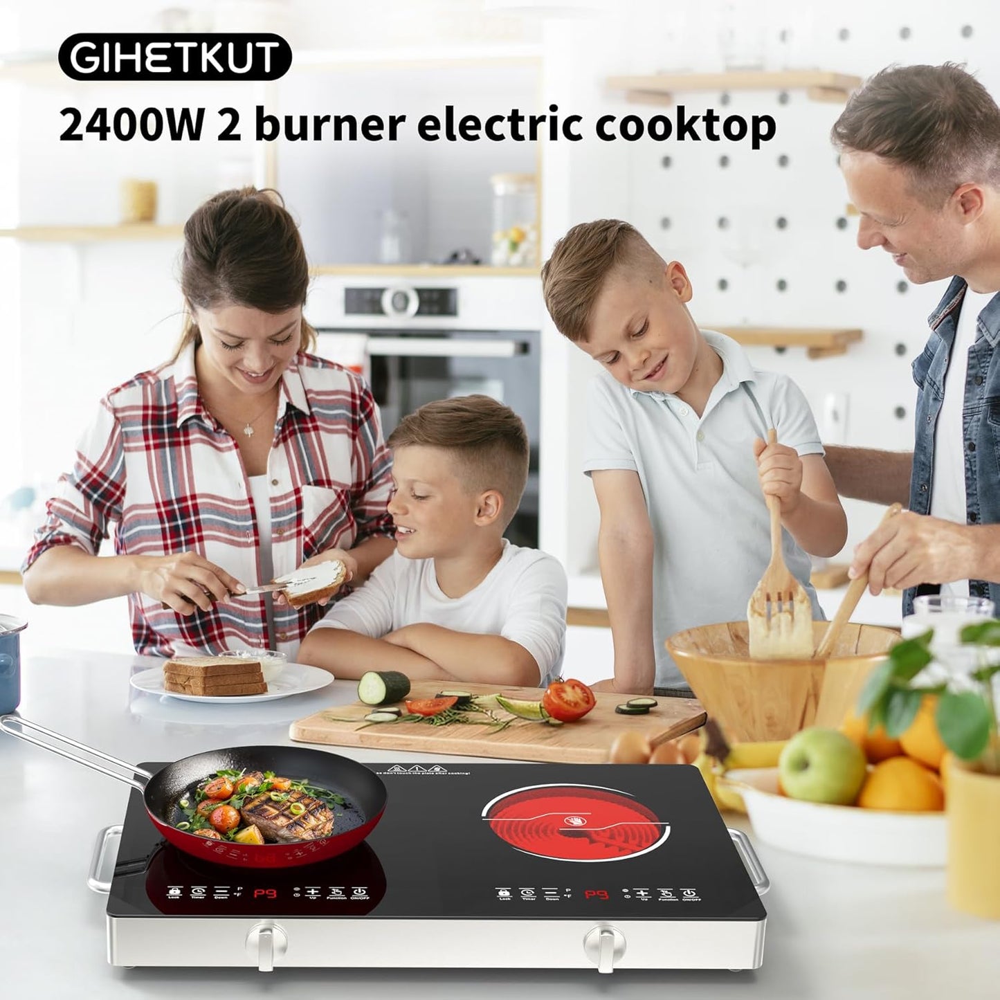Estufa eléctrica 110V con 2 quemadores tactil led bloqueo niño