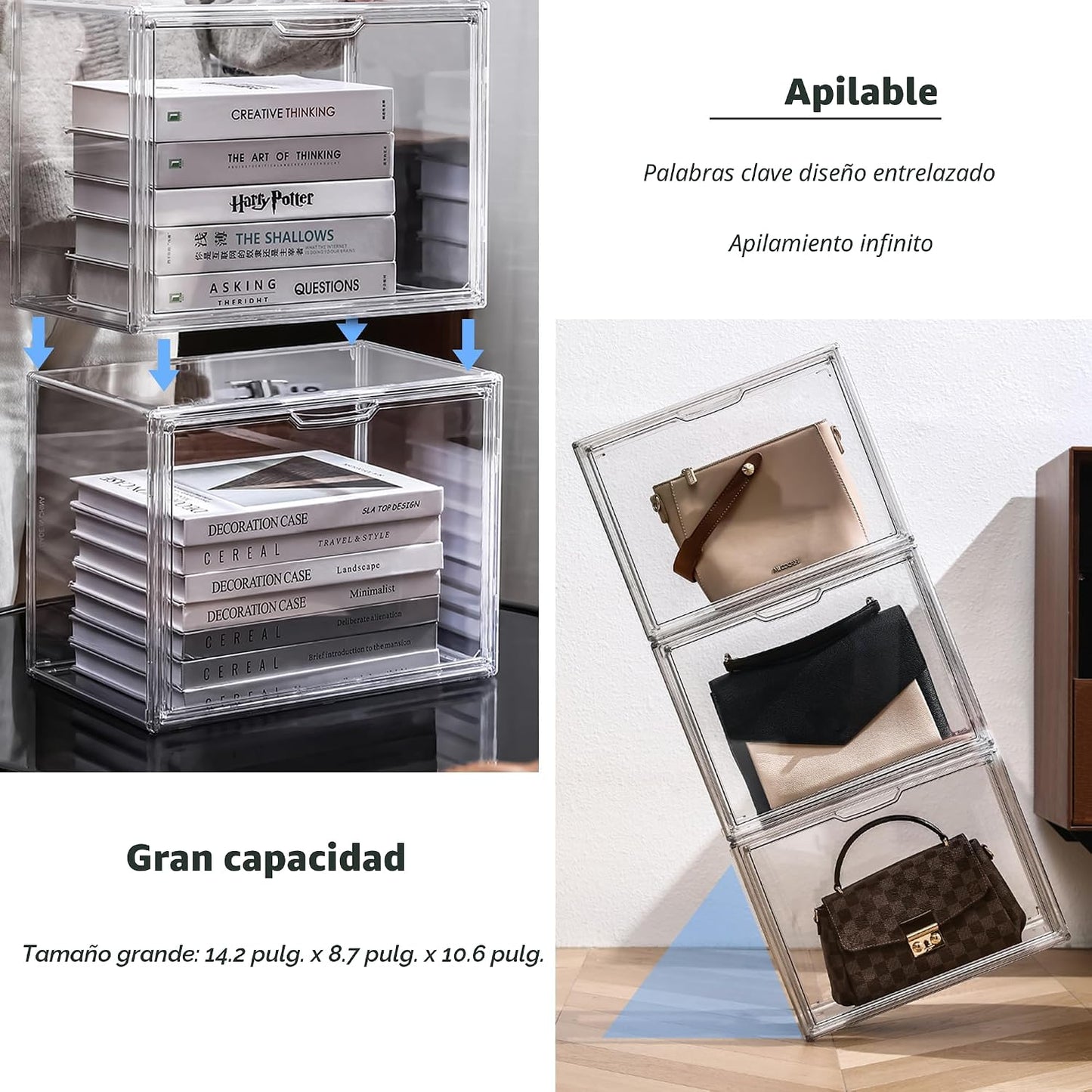 Vitrina acrílico con contenedores plástico magnéticos XL