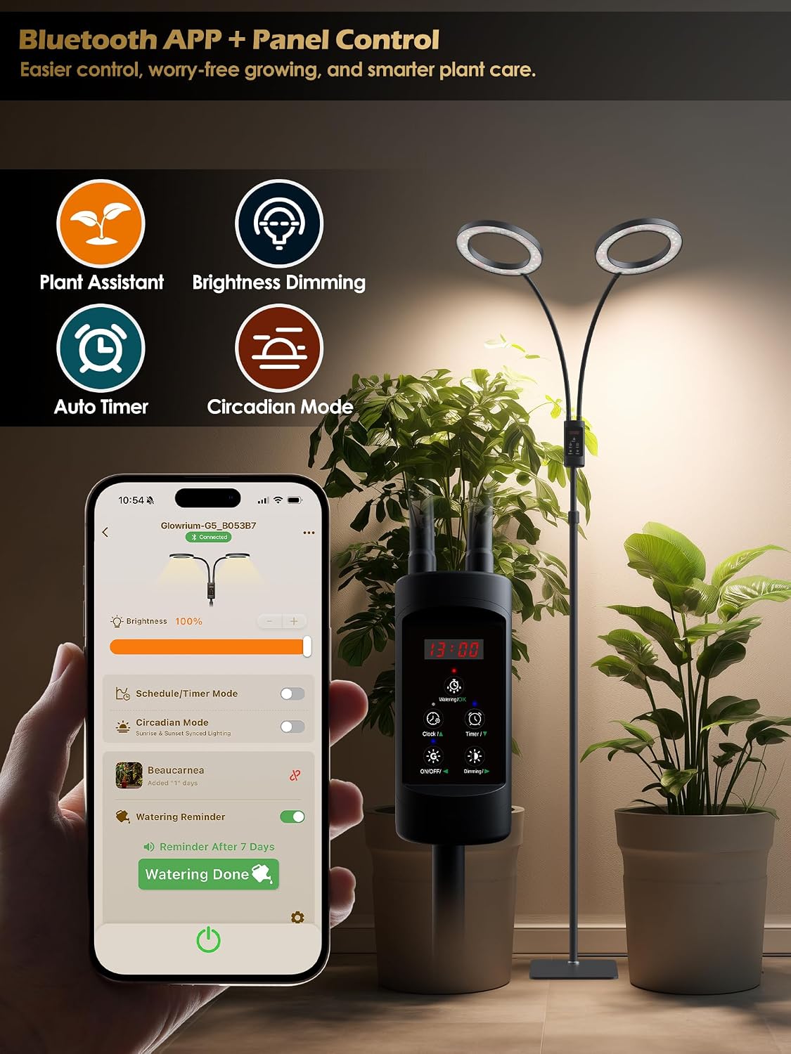 Luz de crecimiento LED 48W 2 cabezales temporizador ajustable