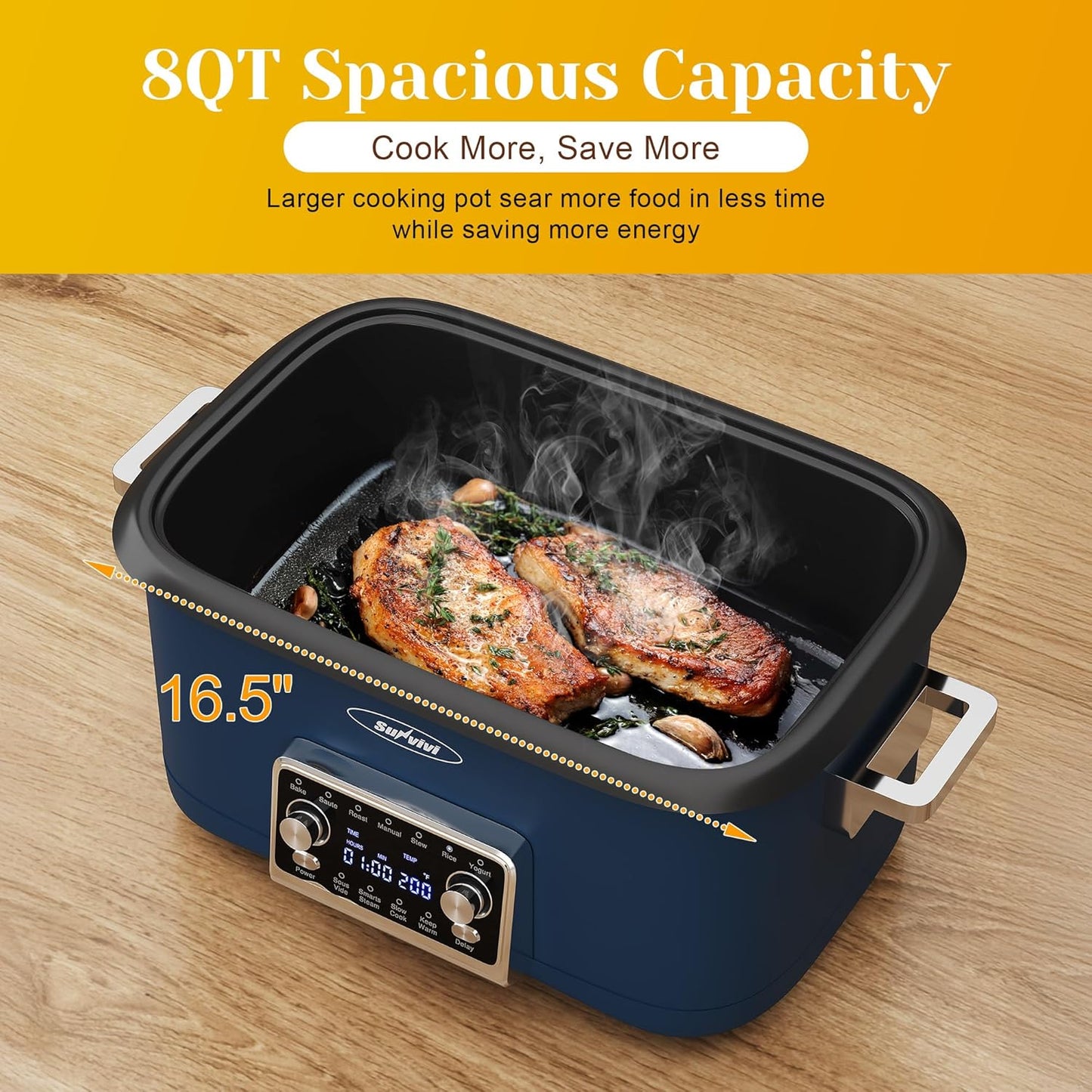 Horno lento 8qt vidrio lavavajillas azul