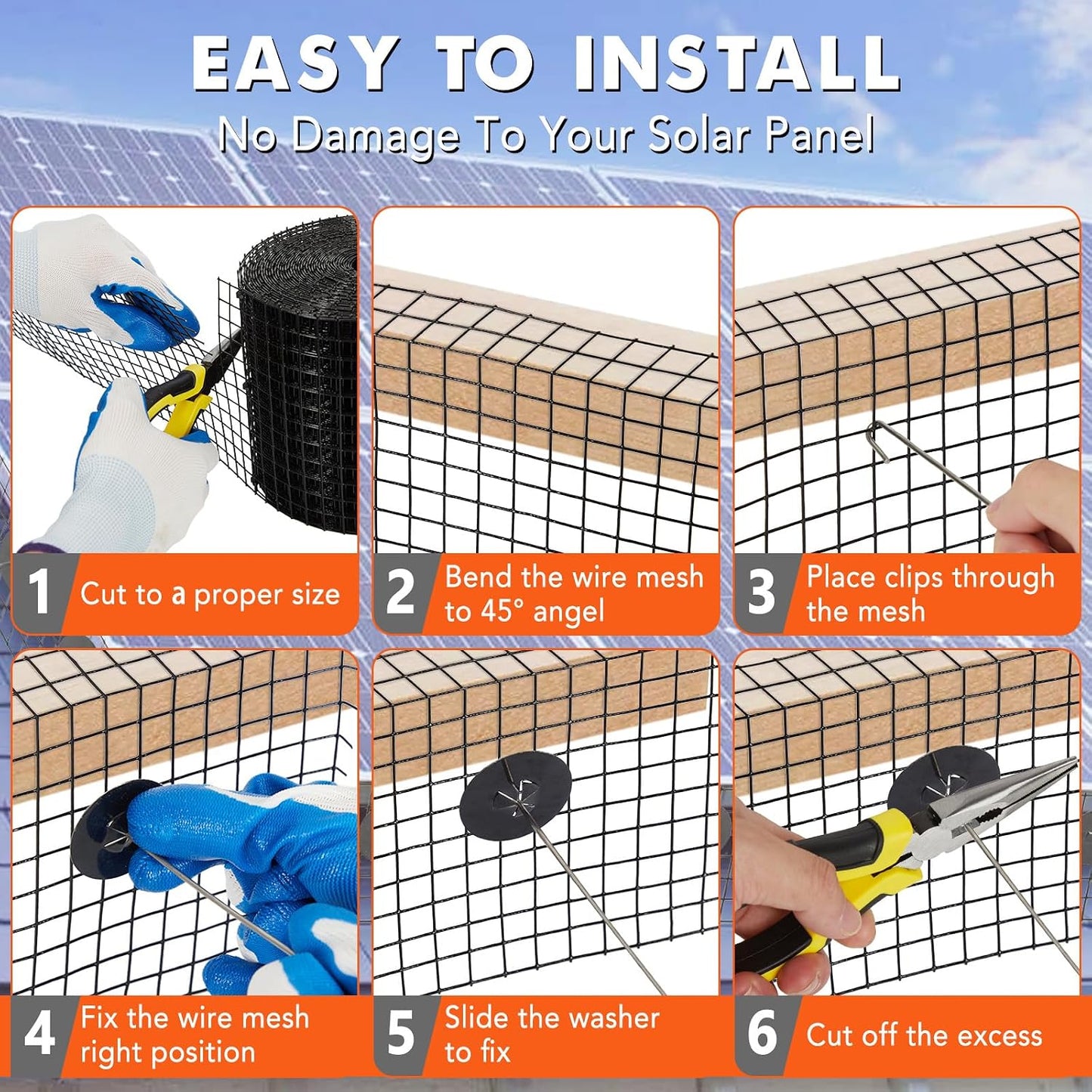 Kit panel solar 6x120" con clips bridas cables malla PVC