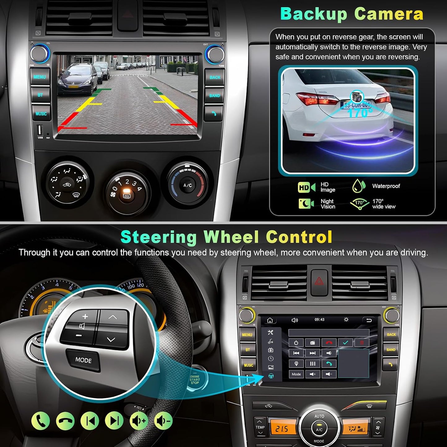 Radio coche 8pulg Corolla 09-13 comp Carplay Bluetooth