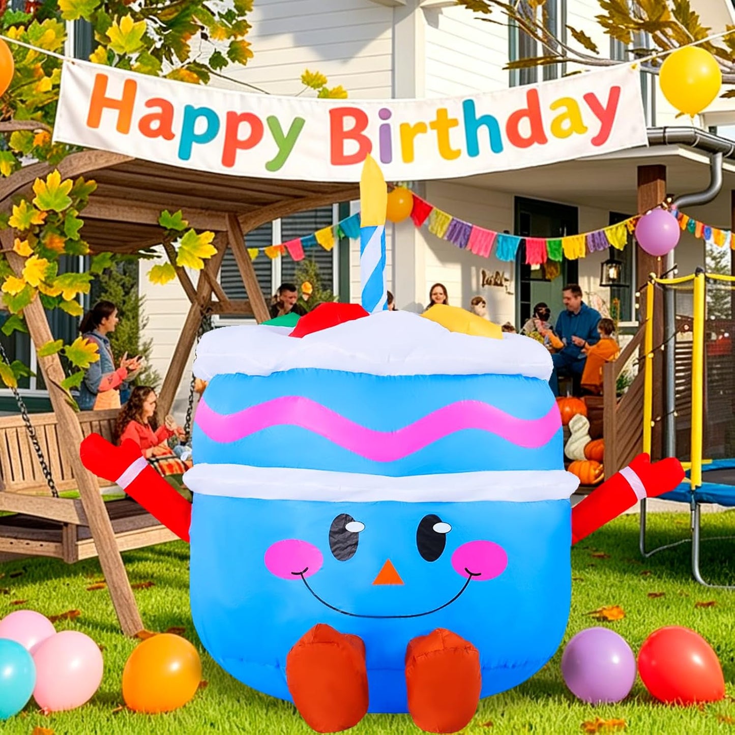 Inflable cumpleaños 4.3ft cara sonriente con vela y estacas