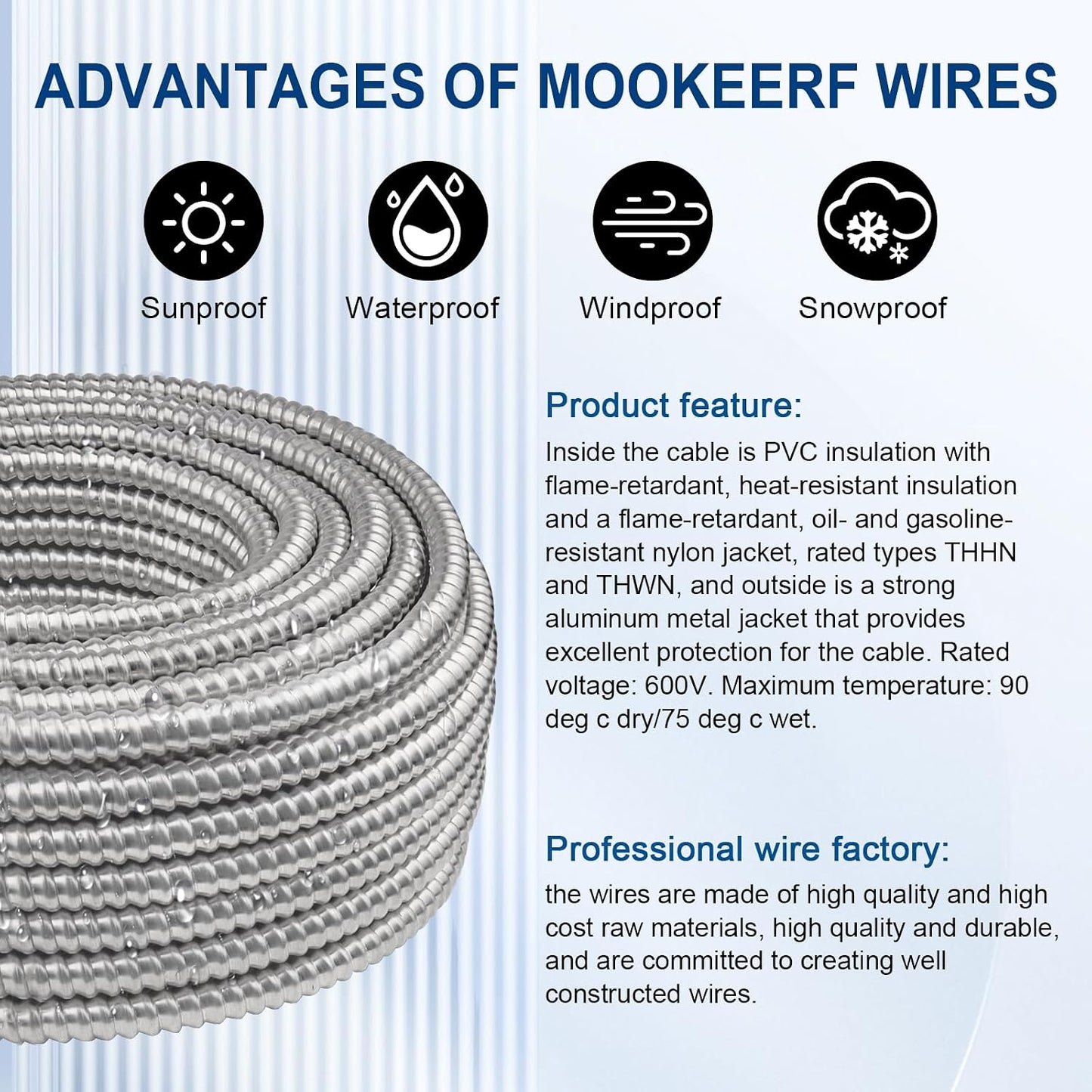 Cable MC 8/3 con tierra 100pies cobre puro armadura aluminio